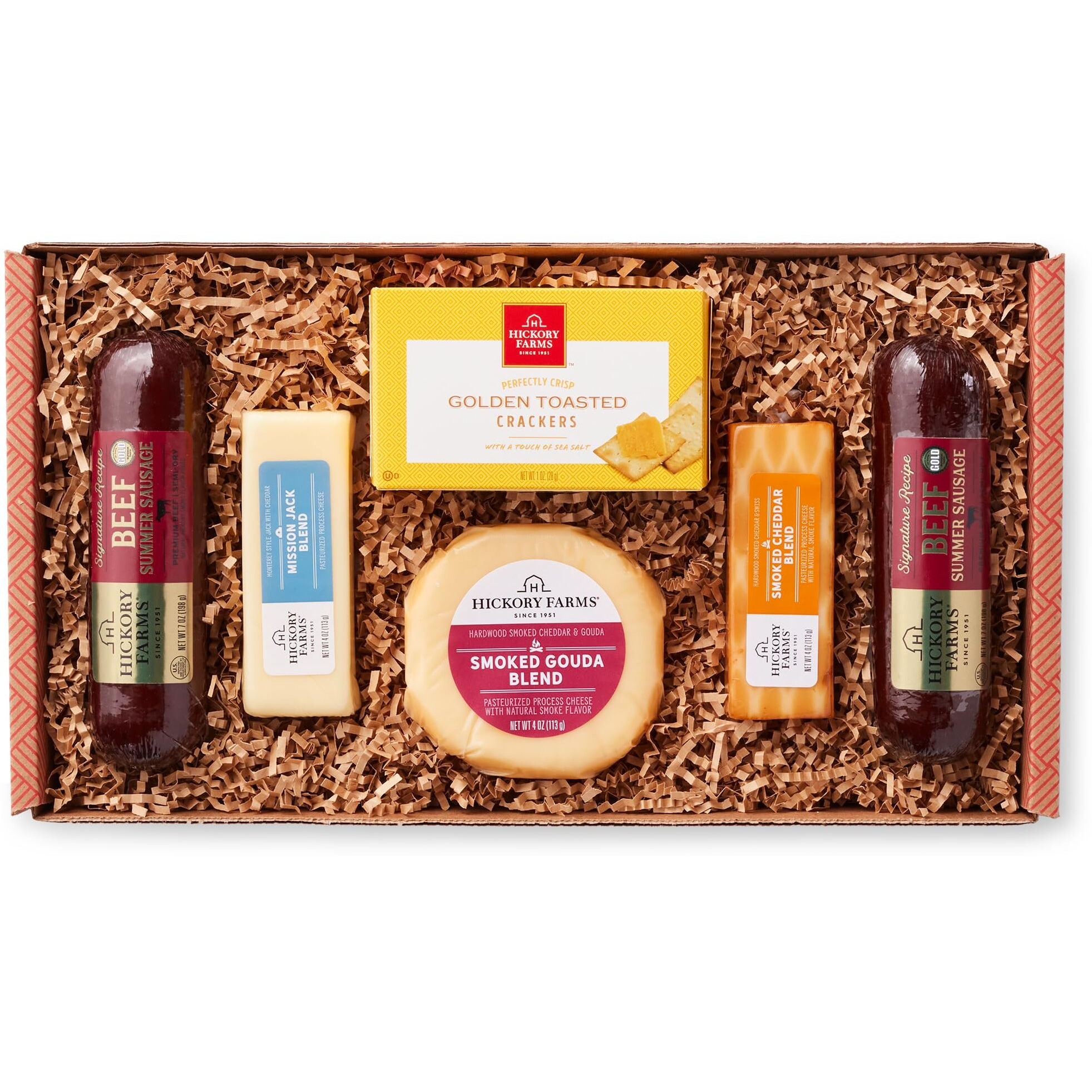 Hickory Farms Beef Summer Sausage & Cheese Medium Gift Box - Gourmet Food Gift Basket | Charcuterie Board Food - Meat And Cheese | Christmas Gift Basket | Father's Day Gift Basket | Holiday Gift Basket | Housewarming Gift | Perfect For Family, Birthday, Sympathy, Congratulations Gifts, Retirement, Thinking Of You, Corporate Gifts