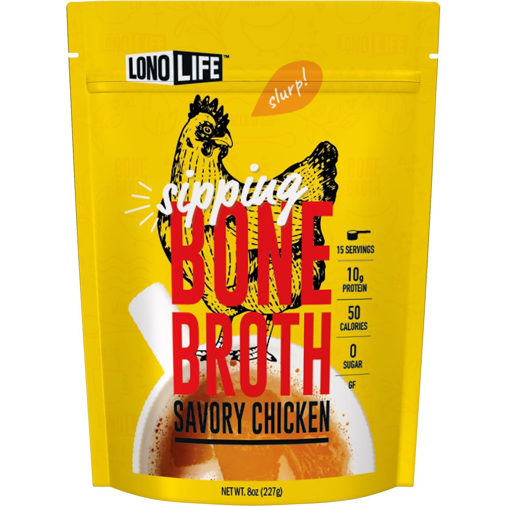 Lonolife Chicken Bone Broth Powder Mix | 10G Protein | Collagen-Rich, Keto & Paleo Friendly | Natural Ingredients | 8Oz Bulk Container (15 Servings)