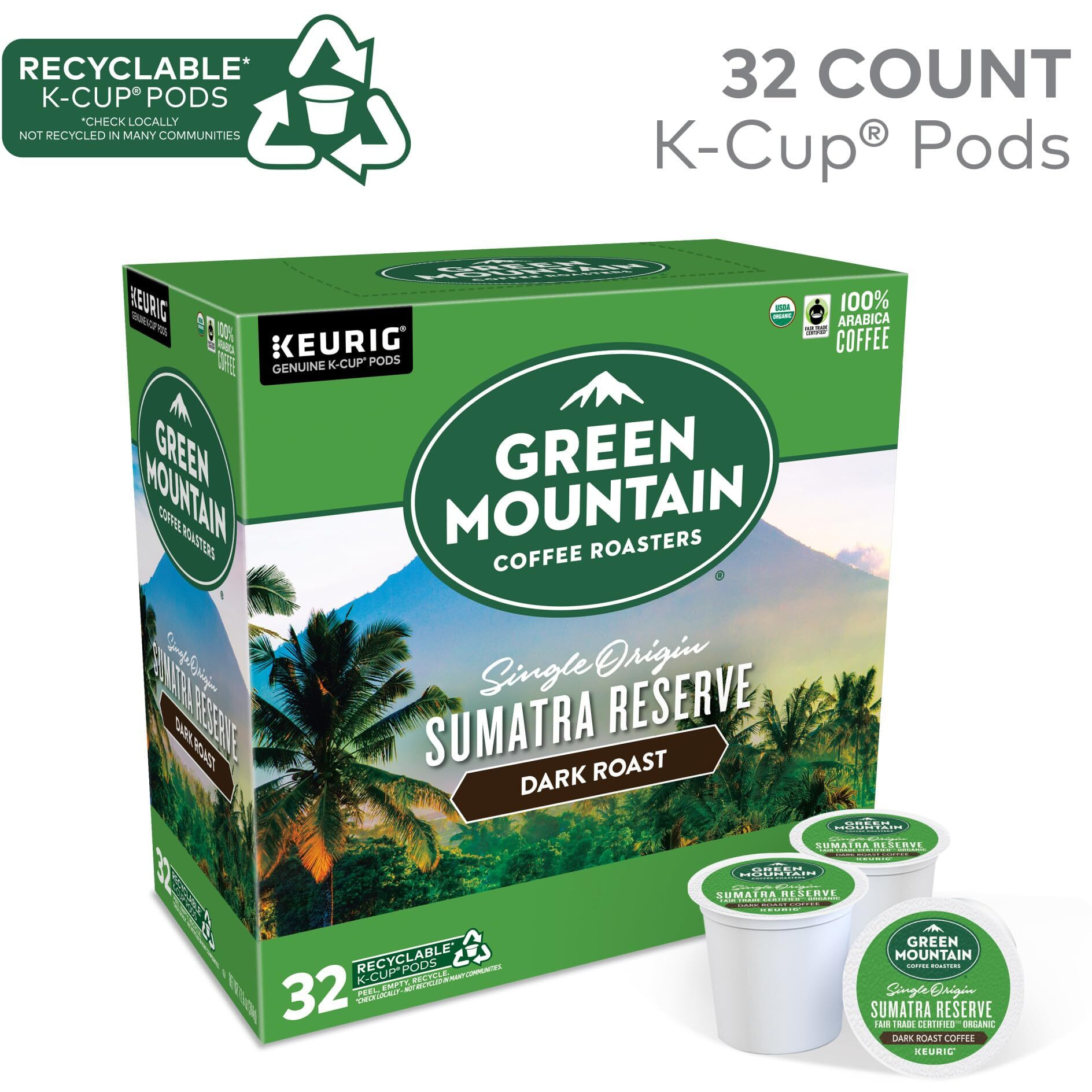 Green Mountain Coffee Roasters Sumatra Reserve Coffee, Keurig Single-Serve K-Cup Pods, Dark Roast, 32 Count