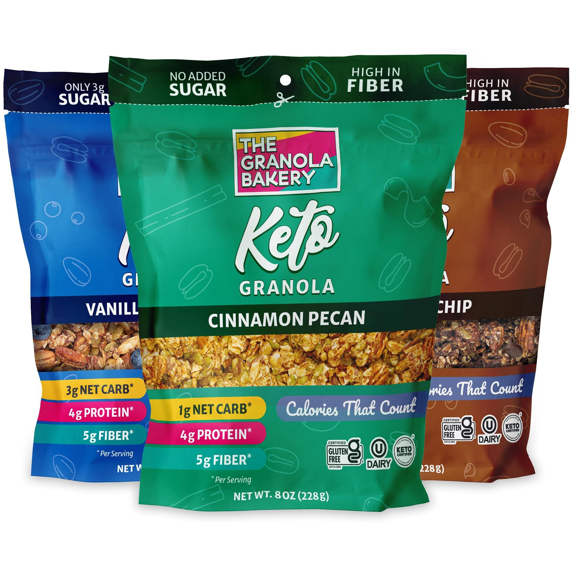 Tgb Variety Granola Cereal, Cinnamon, Blueberry & Chocolate Chip, Keto Friendly Snack, No Added Sugar, Gluten Free, 8Oz Bags (Pack Of 3)