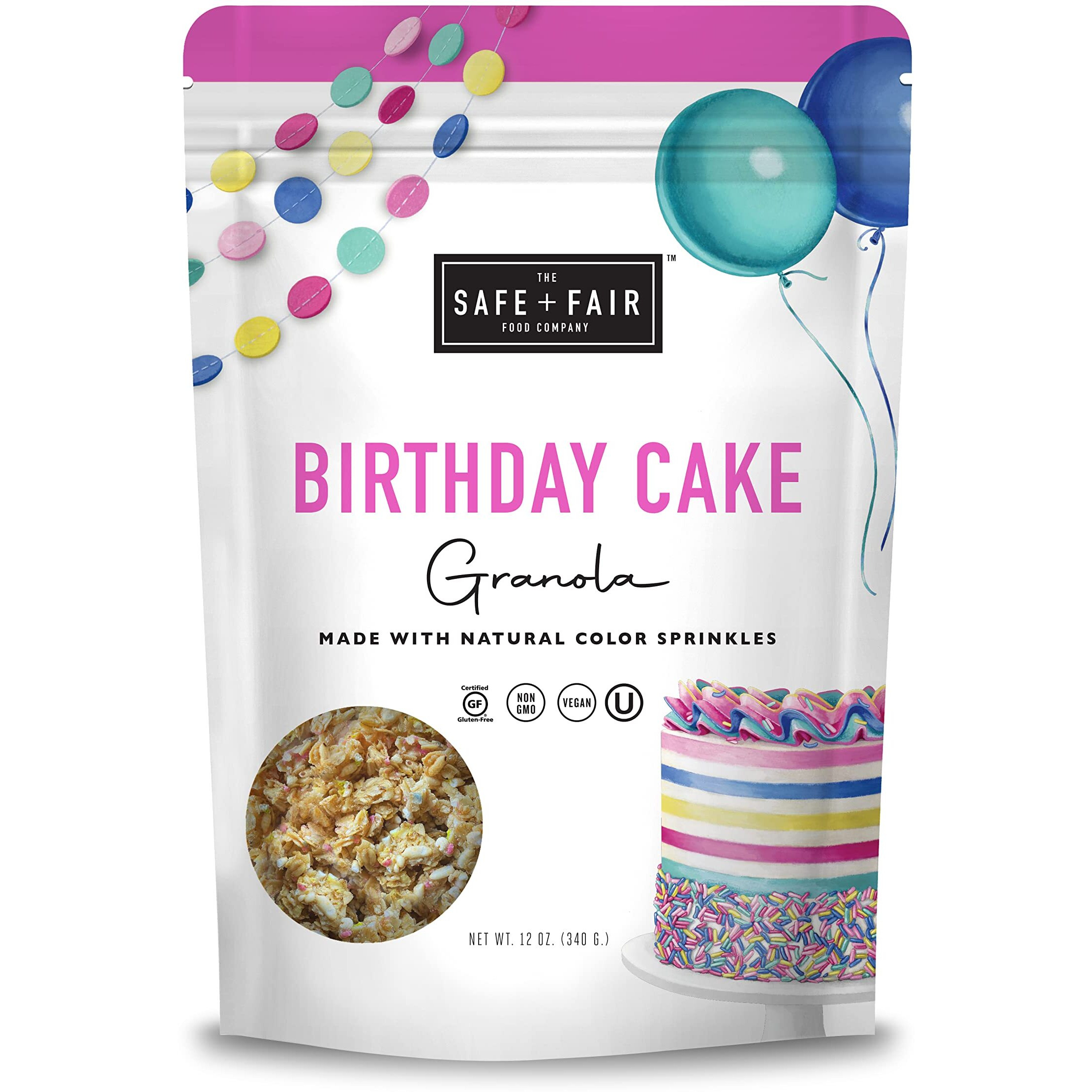 Safe + Fair Birthday Cake Granola - Gluten-Free, Dairy Free And Vegan Breakfast, Snack Or Dessert - Free From Top 9 Allergens, Trans Fat And Artificial Ingredients - Non Gmo, 12Oz