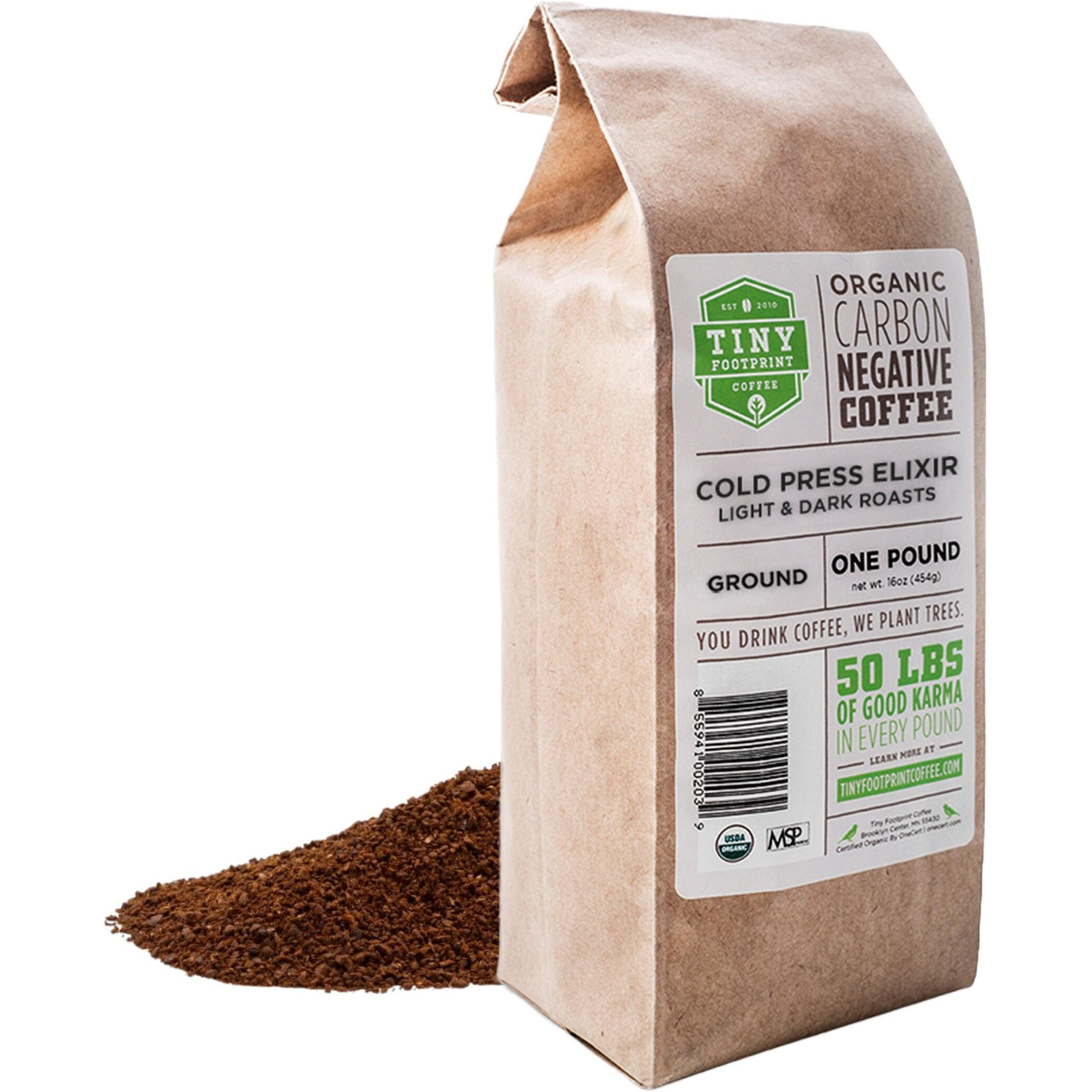 Tiny Footprint Coffee - Organic Cold Brew & Press Elixir | Blend Of Light & Dark Roasts | Shade-Gown Ground Coffee, Carbon Negative, 16 Ounce