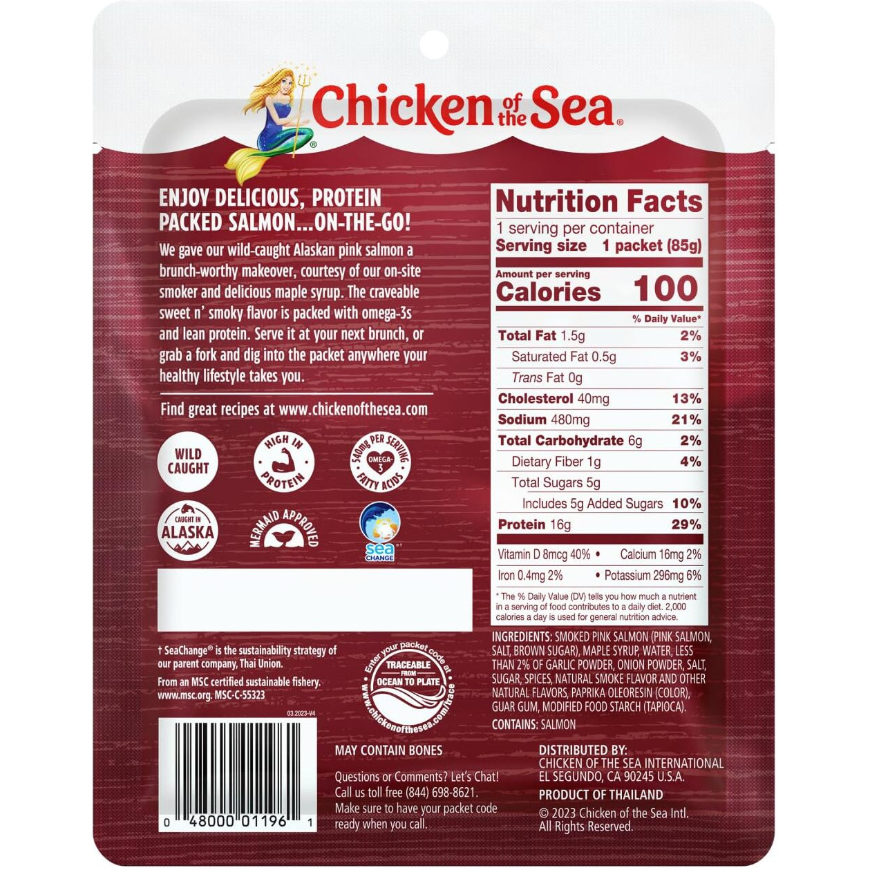 Chicken Of The Sea Smoked Alaskan Pink Salmon, 3 Ounce Packets (Box Of 12), Wild Caught Salmon, Maple Smokehouse
