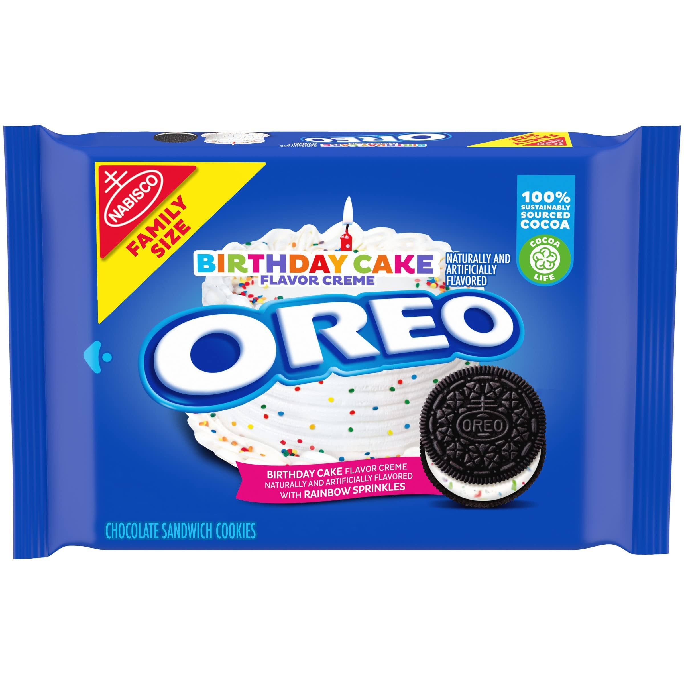 Oreo Birthday Cake Chocolate Sandwich Cookies, 1-17 Oz Family Size Package