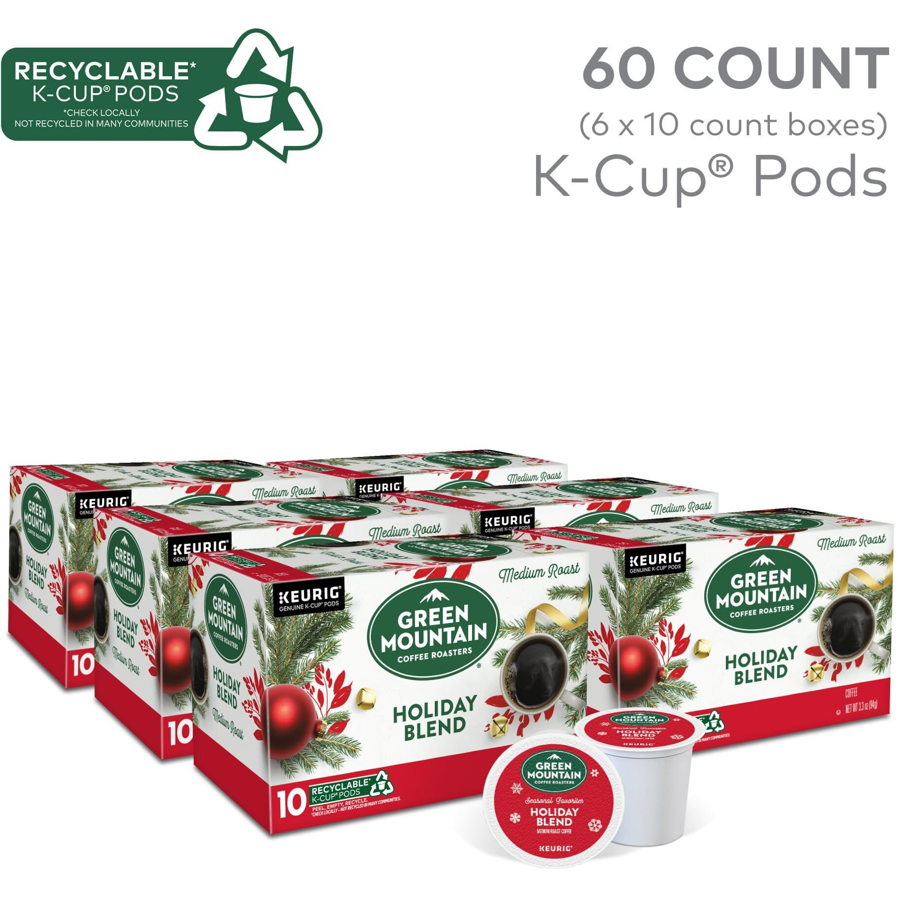 Green Mountain Coffee Roasters, Holiday Blend Coffee, Keurig Single Serve K-Cup Pods, 60 Count