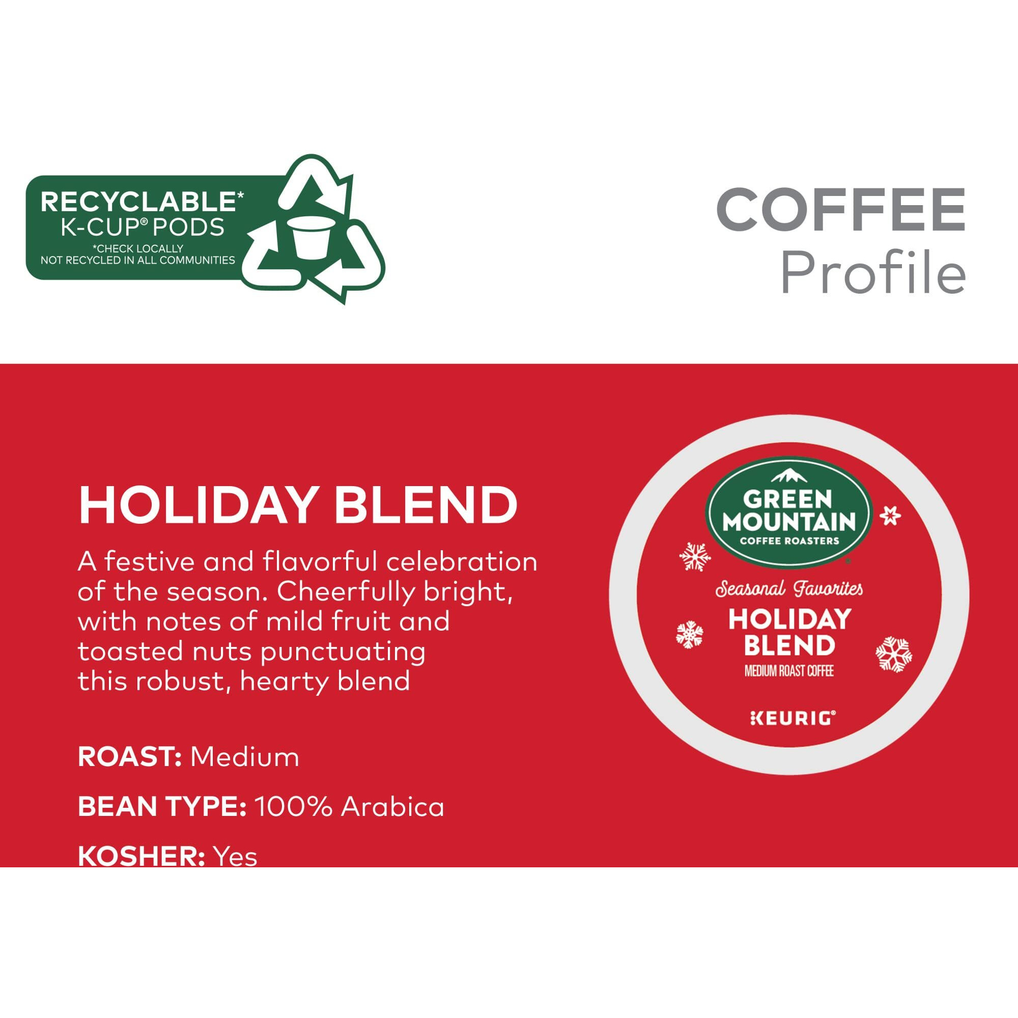 Green Mountain Coffee Roasters, Holiday Blend Coffee, Keurig Single Serve K-Cup Pods, 60 Count
