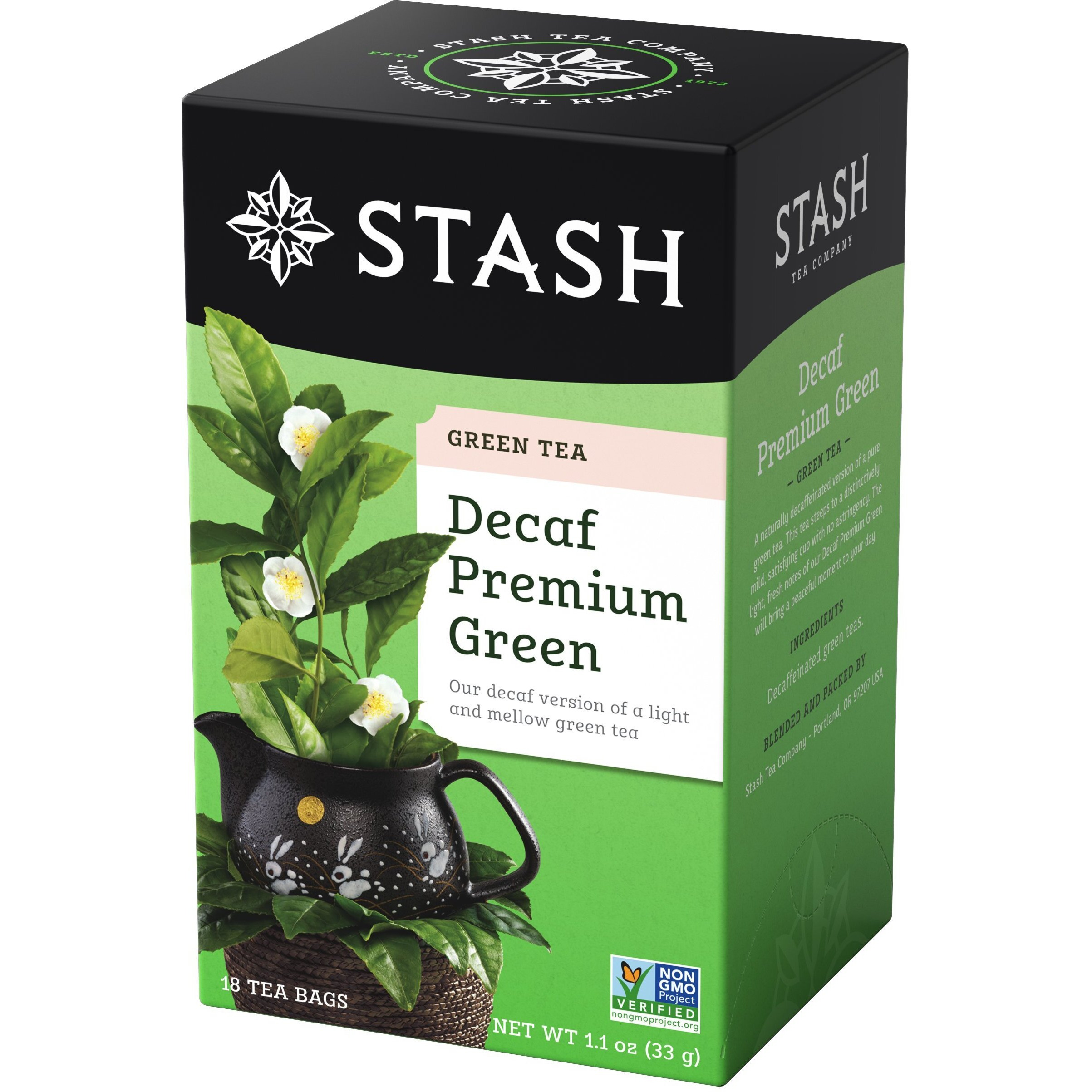 Stash Tea Decaf Premium Green Tea - Decaf, Non-Gmo Project Verified Premium Tea With No Artificial Ingredients, 18 Count (Pack Of 6) - 108 Bags Total