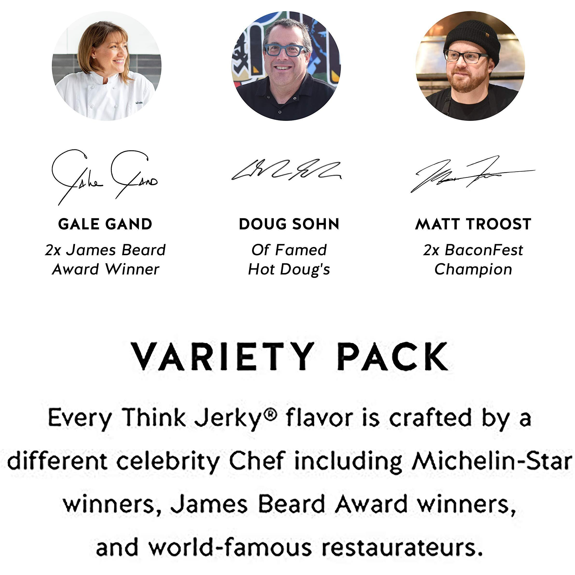 Think Jerky, Beef And Turkey Jerky Variety Pack (2.2 Ounce Bags, Pack Of 4) Contains 1 Bag Of Each Classic Beef Jerky, Sweet Chipotle Beef Jerky, Sriracha Honey Turkey Jerky, And Sesame Teriyaki Beef Jerky - Healthy Jerky Snack, Low Calorie, Low Fat