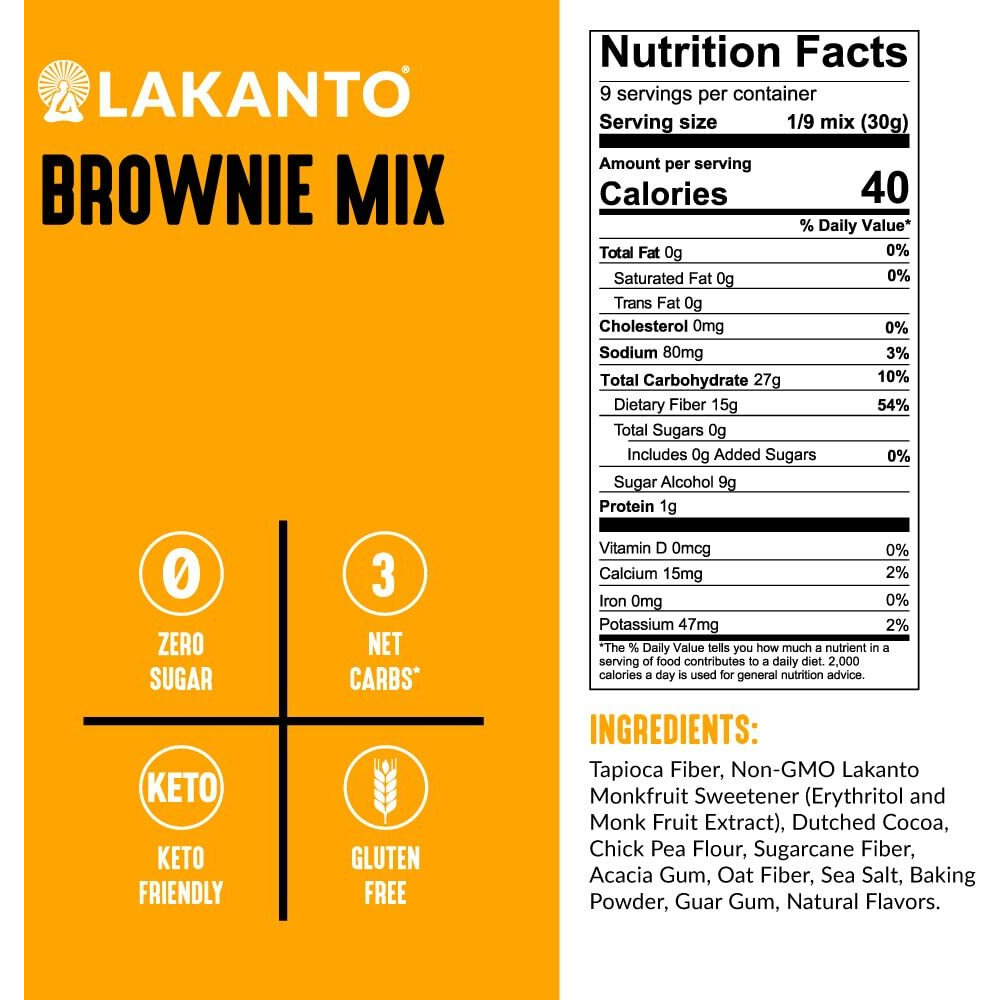Lakanto Sugar Free Brownie Mix - Sweetened With Monk Fruit Sweetener, Keto Diet Friendly, Delicious Dutched Cocoa, High In Fiber, 3G Net Carbs, Gluten Free, Easy To Make Dessert (Pack Of 3)