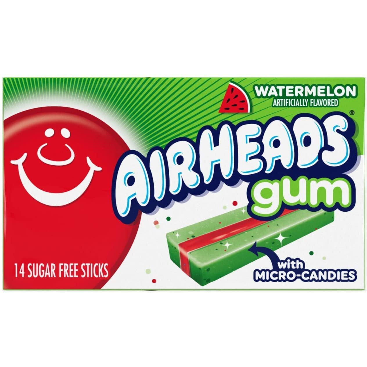 Airheads Candy, Chewing Gum, Watermelon Flavor, Sugar Free, Xylitol, 14 Sticks Per Pack, Box Of 12 Packs