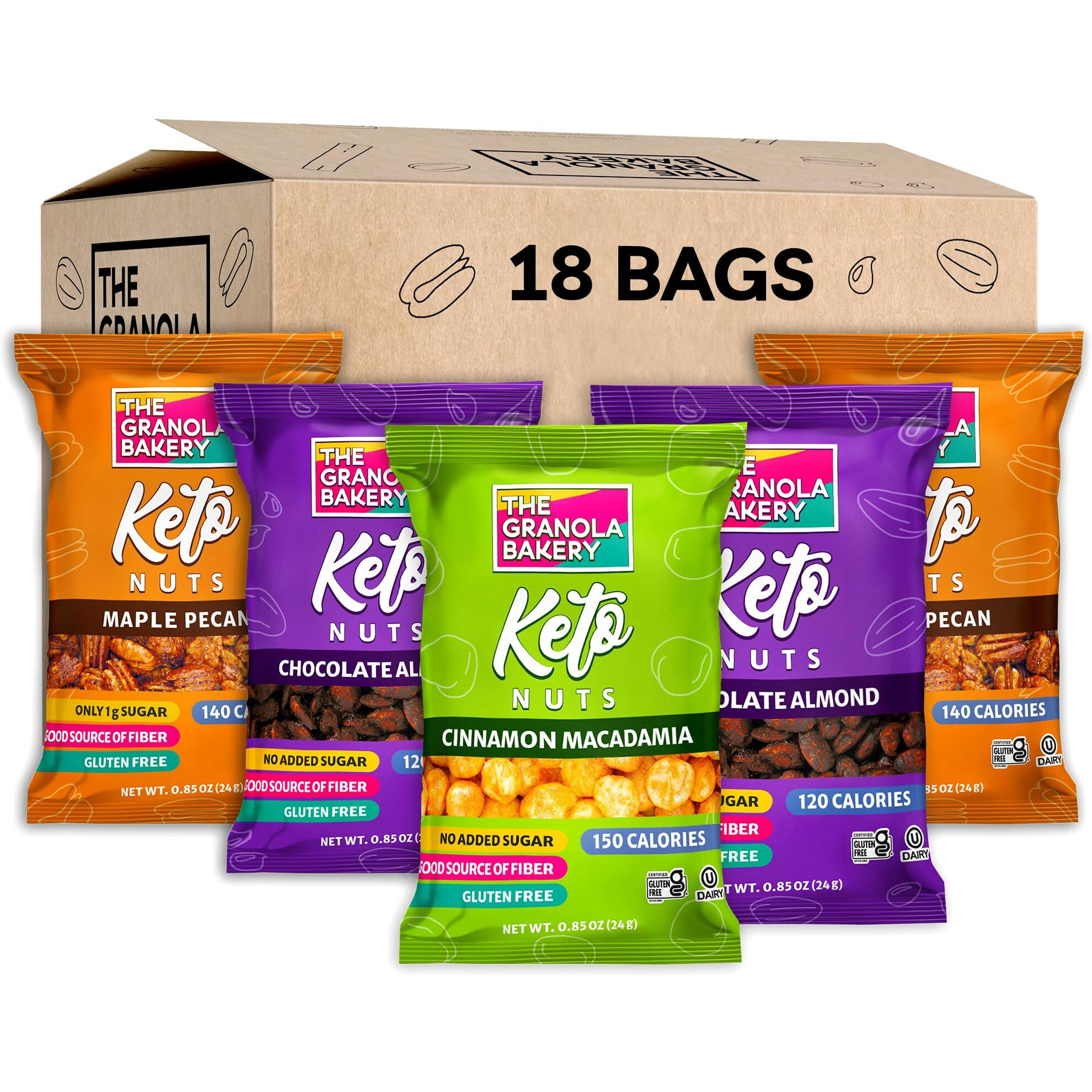 Tgb Variety Nut Bites, Keto Snacks, No Added Sugar, Gluten Free, Healthy Low Carb To Go, 0.85Oz Bag (Pack Of 18)