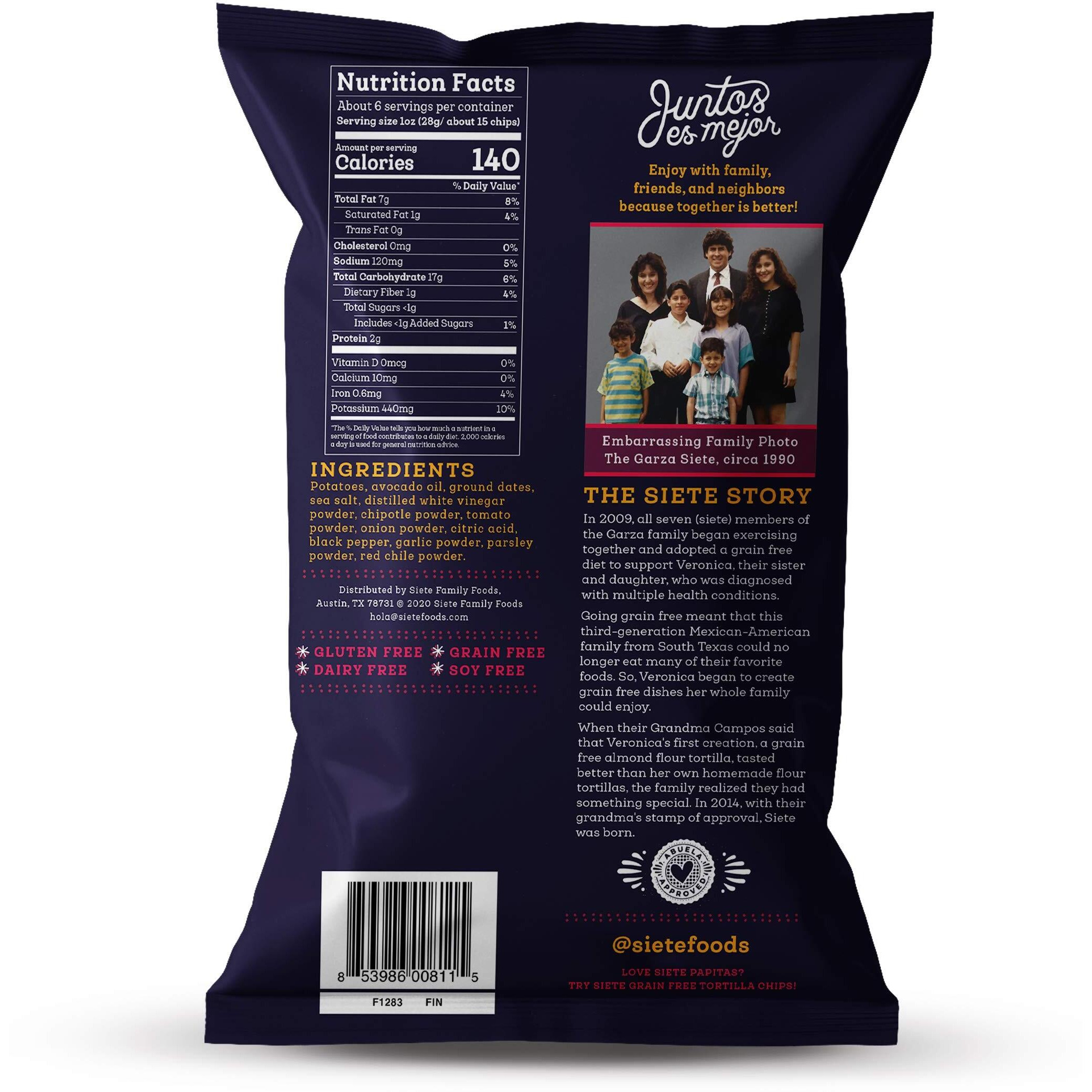Siete Grain Free Potato Chips - Kettle Cooked | Gluten Free Chips | Vegan Snacks | Non Gmo | Chipotle Bbq, 5.5 Ounce (Pack Of 6)