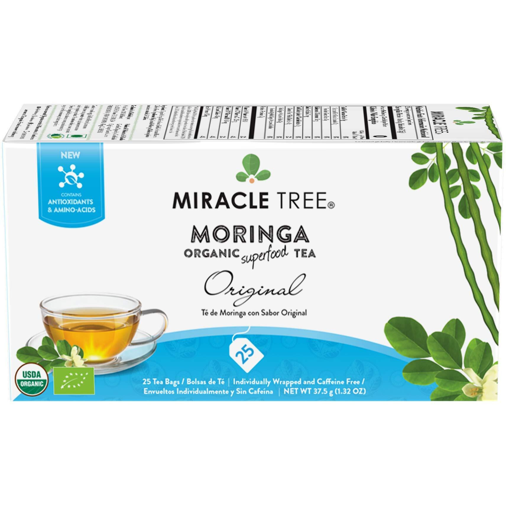 Miracle Tree - Organic Moringa Superfood Tea, 25 Individually Sealed Tea Bags, Original (Keto, Detox, Energy & Immunity Booster, Vegan, Gluten-Free, Organic, Non-Gmo, Caffeine-Free)
