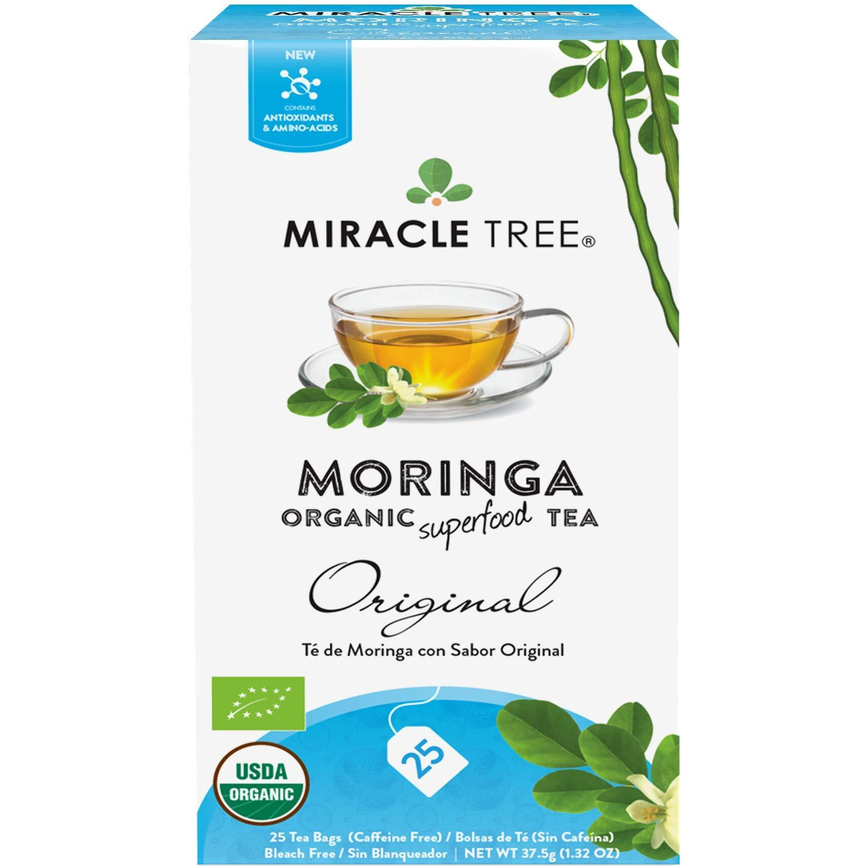 Miracle Tree - Organic Moringa Superfood Tea, 25 Individually Sealed Tea Bags, Original (Keto, Detox, Energy & Immunity Booster, Vegan, Gluten-Free, Organic, Non-Gmo, Caffeine-Free)