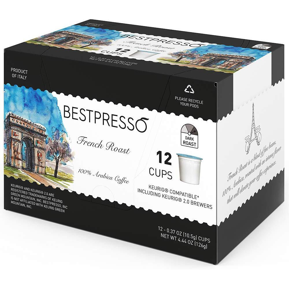 Bestpresso Coffee, French Roast Single Serve K-Cup Pods, Dark Roast, 96 Count (Compatible With 2.0 Keurig Brewers) 8 Packs Of 12 Cups