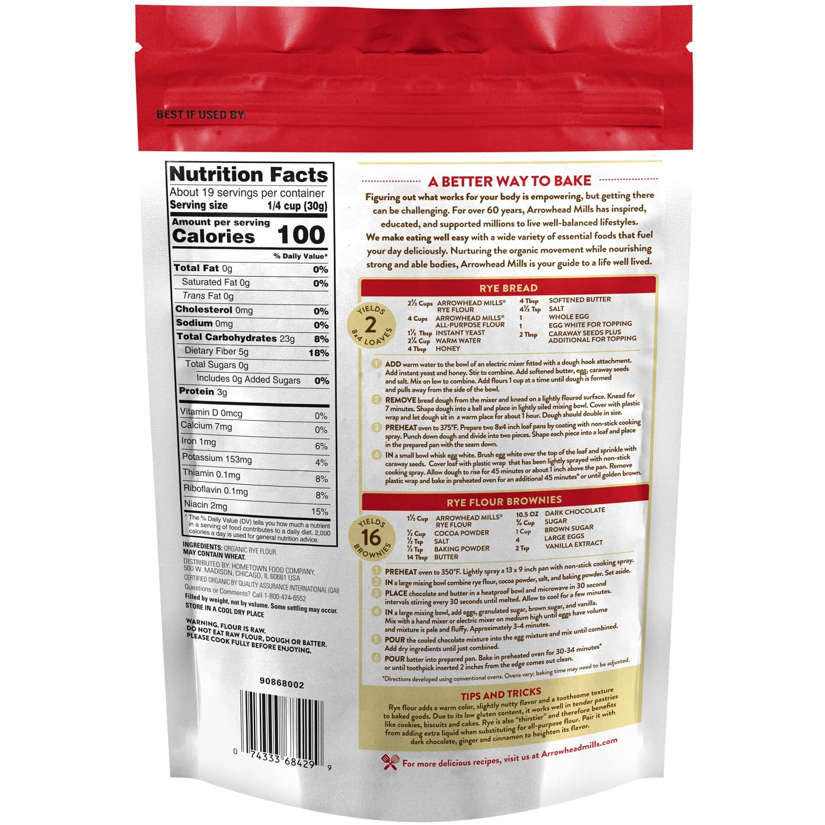 Arrowhead Mills Organic Rye Flour, 20 Ounce (Pack Of 6)