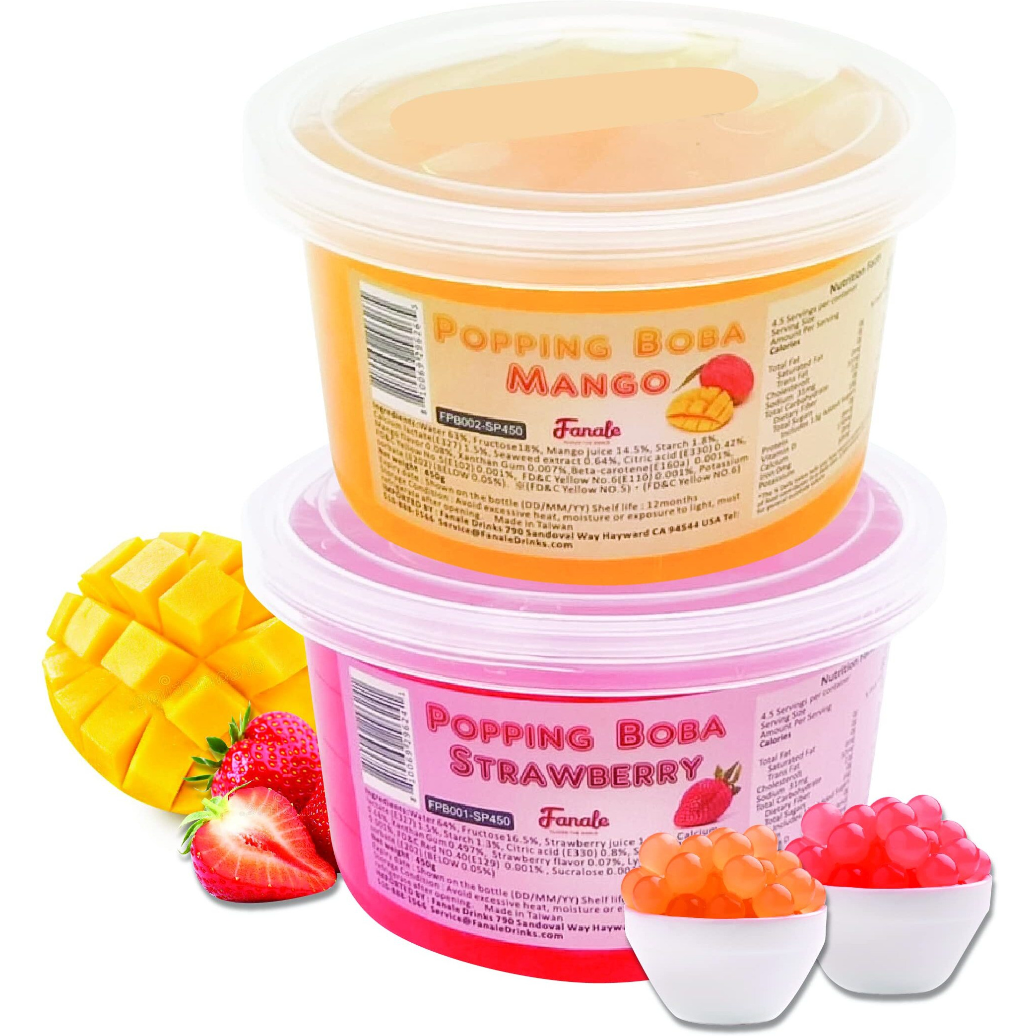 Fanale Popping Boba Pearls For Bubble Tea - 2 Lb (1 Lb X 2) | Strawberry Mango | Bursting Boba Pearls Bubble 450G X 2 | Fruit Juice Flavor For Shakes, Dessert, Smoothie | Fpb001/002-Sp450