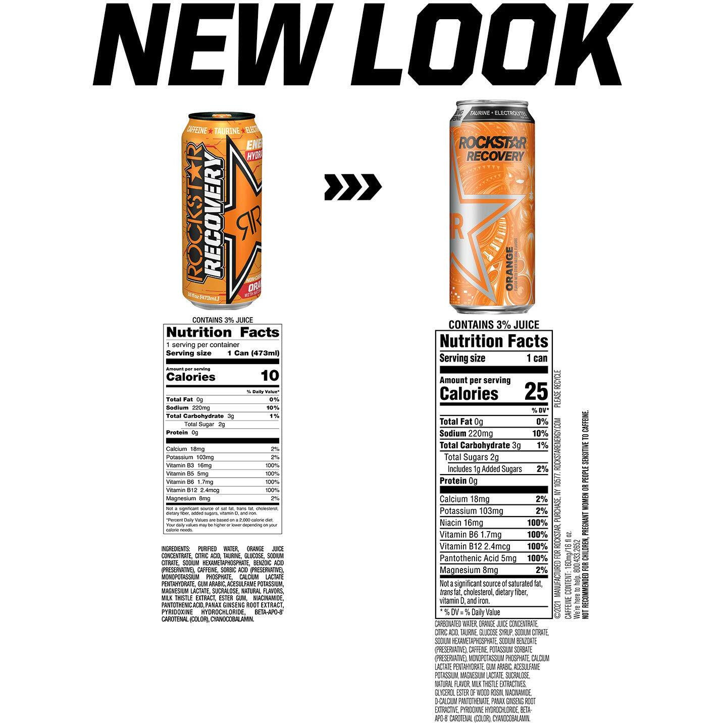 Rockstar Energy Drink, Caffeine And Electrolytes, (Packaging May Vary) Orange , Recovery Orange, 16 Fl Oz (Pack Of 24)