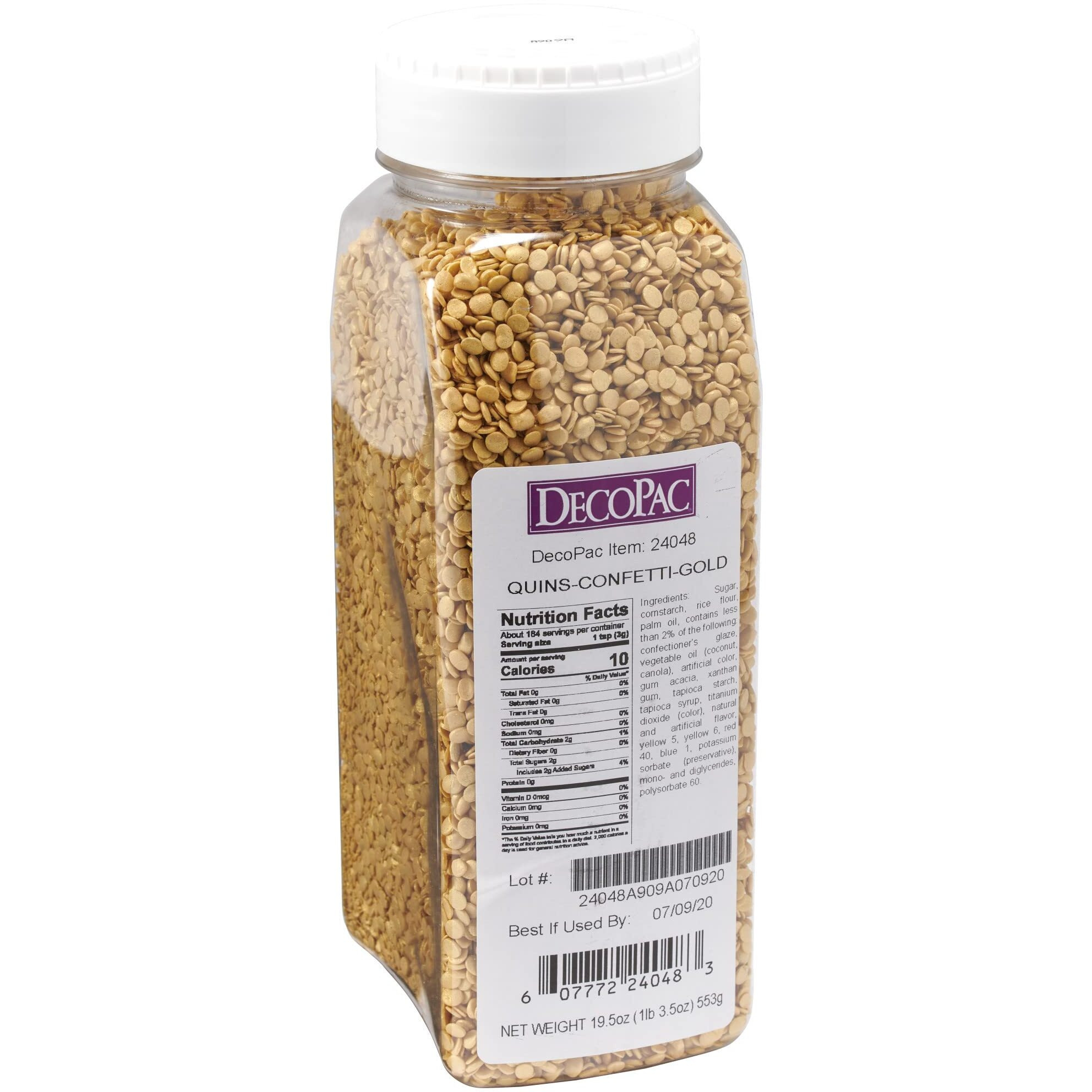 Decopac Quins Fancy Sprinkles, 19.5Oz, Candy Sprinkles In Handheld Container, Edible Sprinkles For Celebration Cakes, Cupcakes, Cookies - Confetti Gold Quin