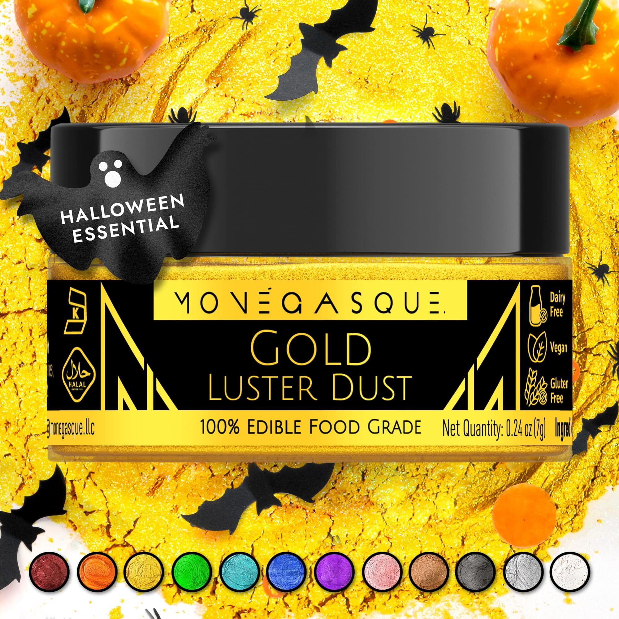 Mon  Gasque Gold Luster Dust Edible Glitter For Cocktails 7G - Premium Edible Gold Dust - Halloween Drink Decorations - Edible Luster Dust - Gold Edible Glitter For Drinks - Edible Glitter For Cakes
