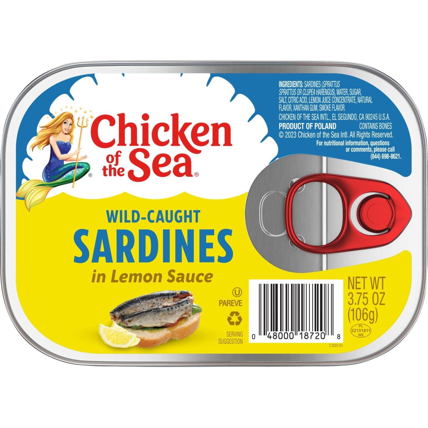 Chicken Of The Sea Sardines In Lemon Sauce, 3.75 Ounce Cans (Pack Of 18), Wild Caught Canned Sardines