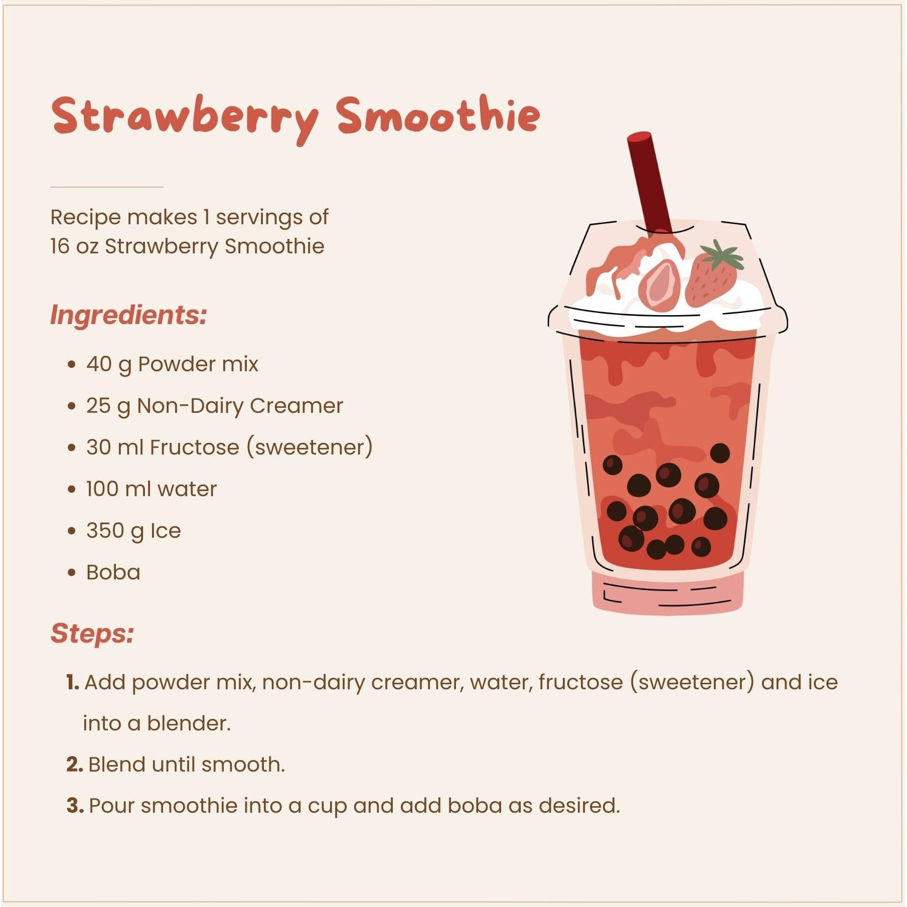 Bossen Bubble Tea Powder Mix (Strawberry)