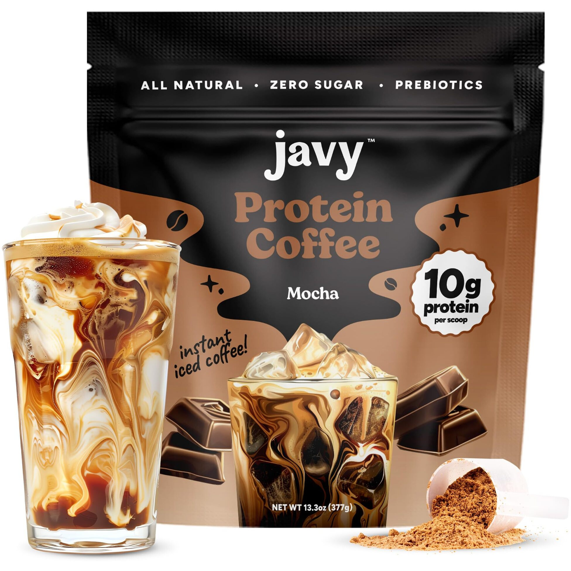 Javy Mocha Protein Coffee - Premium Whey Protein & Instant Iced Coffee - 100% Arabica Coffee - Zero Artificial Flavors & Sweeteners, 20 Servings