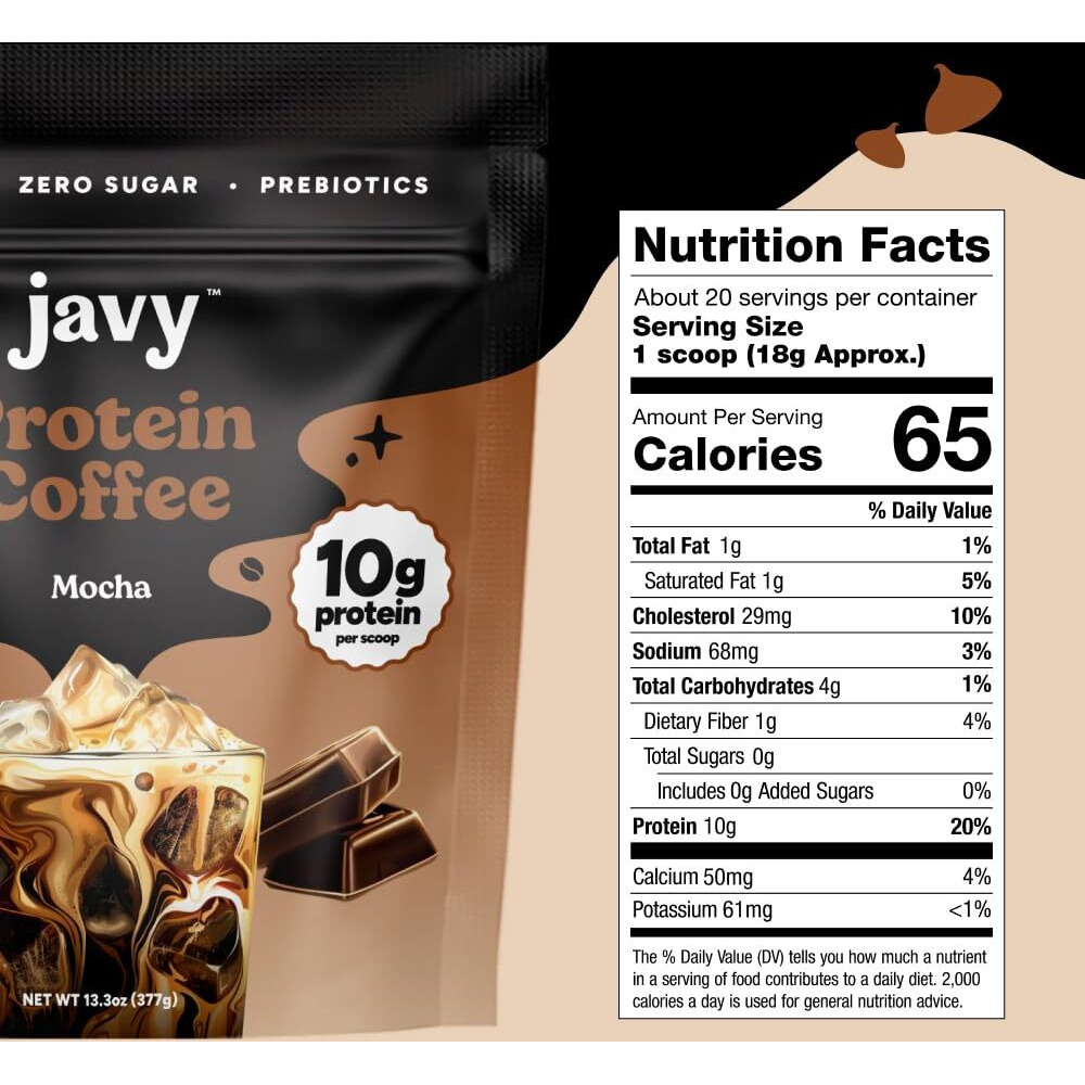 Javy Mocha Protein Coffee - Premium Whey Protein & Instant Iced Coffee - 100% Arabica Coffee - Zero Artificial Flavors & Sweeteners, 20 Servings