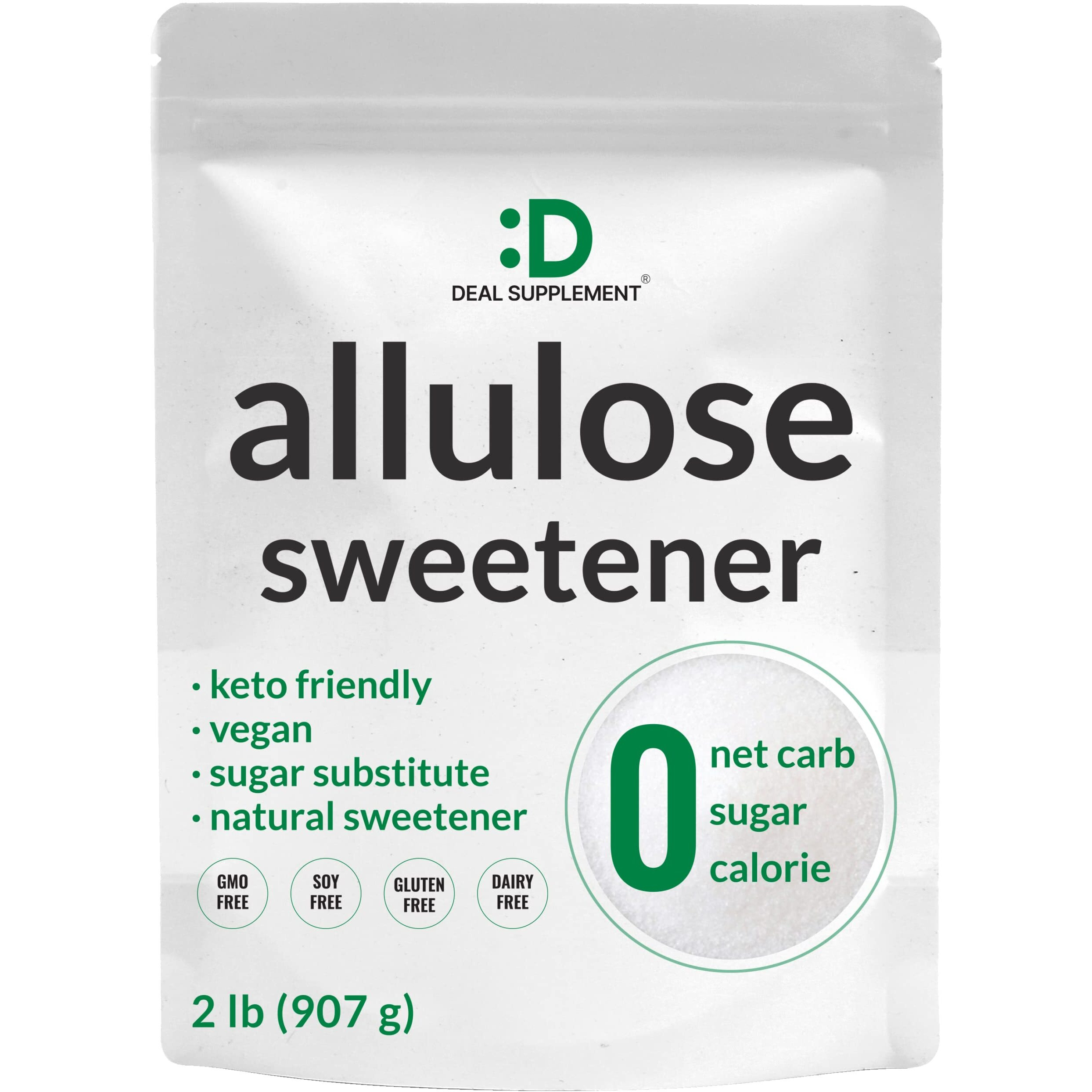 Allulose Sweetener 2 Pounds - Natural Sugar Subsitutes, No Aftertaste - Keto Friendly, Vegan, Zero Net Carb, Zero Calorie, Great For Cooking & Baking