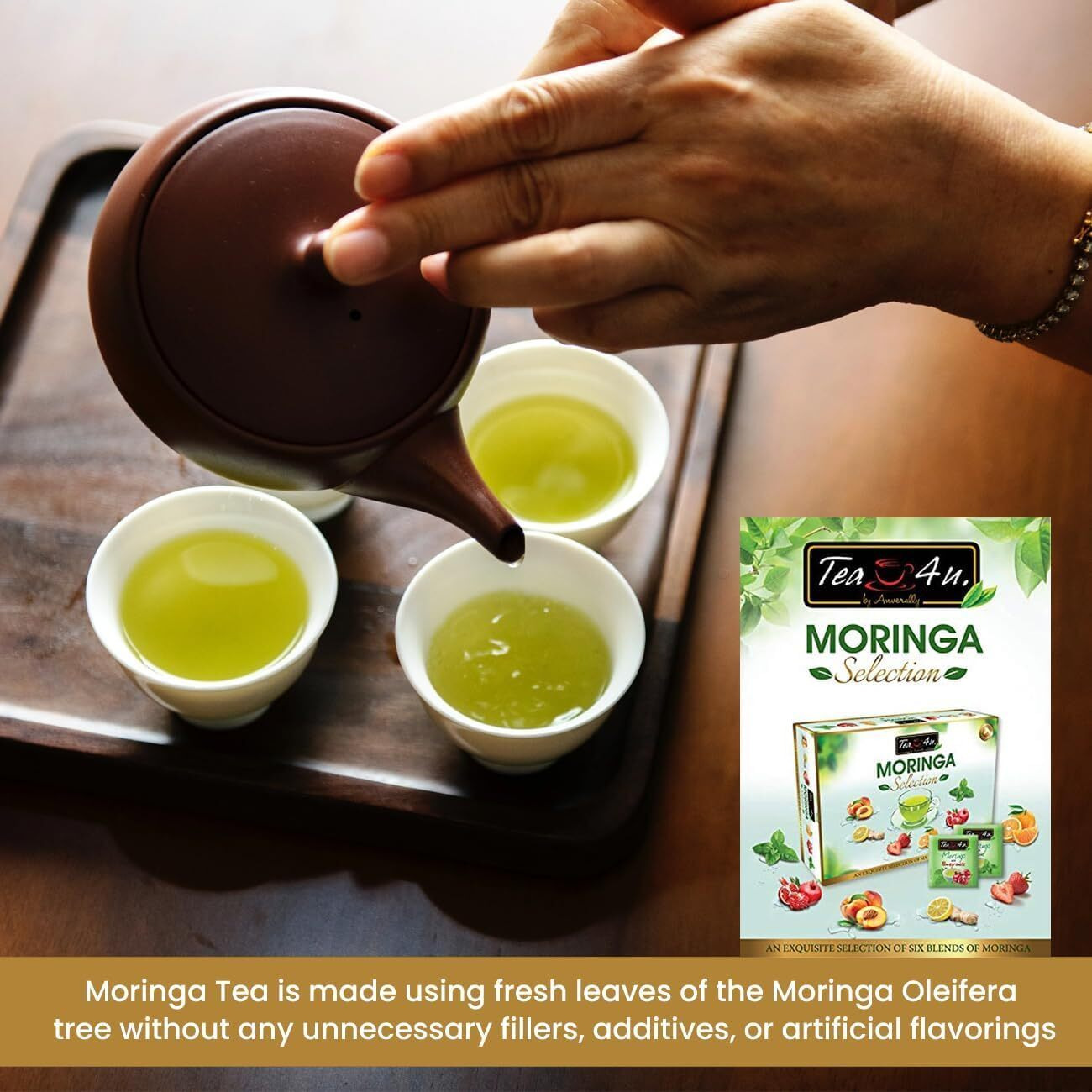 Tea4U Moringa Oleifera Flavored Energy Tea (Moringa Selection) | With Freshness Flavourful Blended Distinct Flavors - 25 Count Sealed Tea Bags