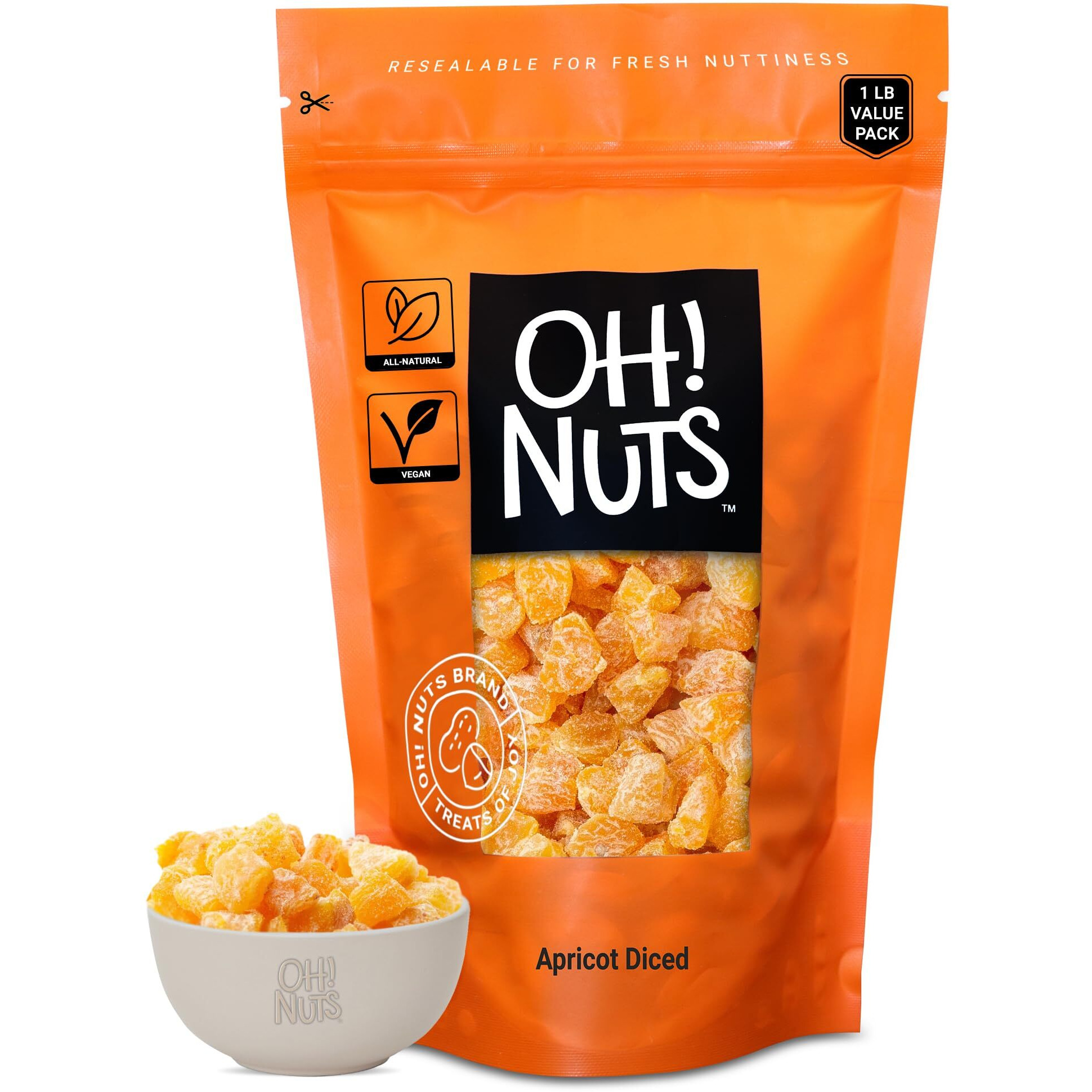 Dried Apricot | 1 Lb - Dried Fruit Diced | No Sugar Added | Dehydrated Fruit Bites | Packed In New York Zip-Seal Bag For Exceptional Freshness By Oh Nuts