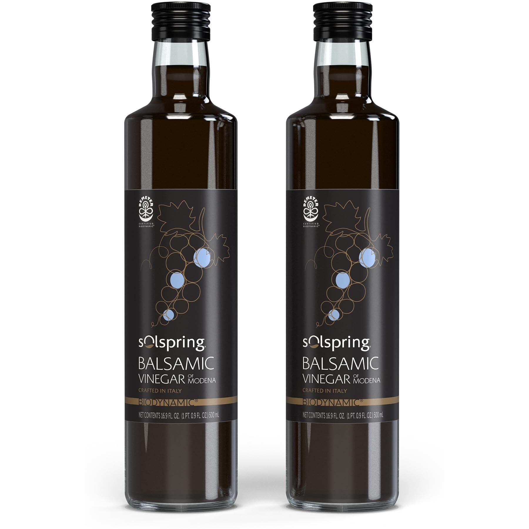 Dr. Mercola Solspring Biodynamic Balsamic Vinegar Of Modena, 2 Bottles (16.90 Fl. Oz.), Non Gmo, Gluten Free, Soy Free, Demeter Certified