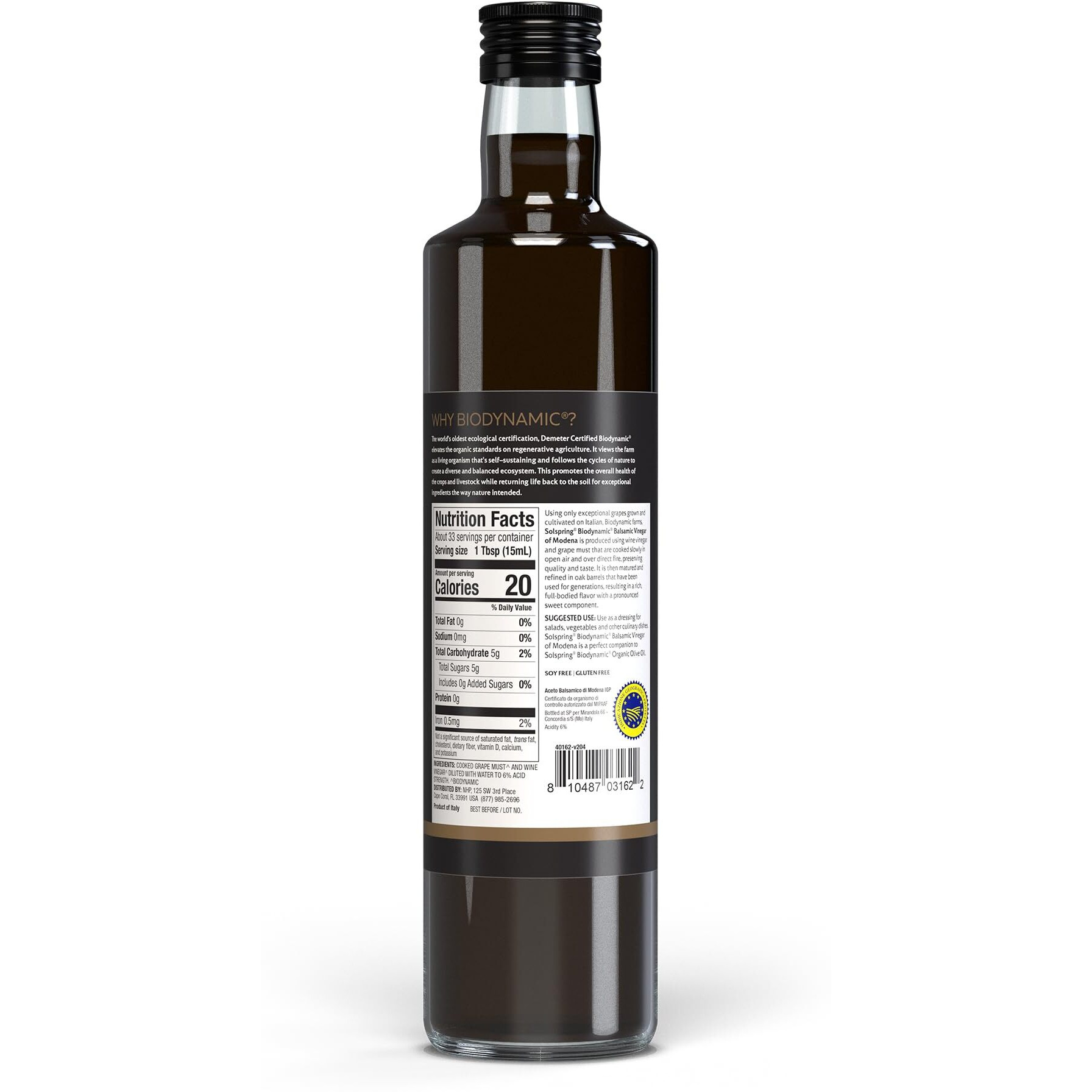 Dr. Mercola Solspring Biodynamic Balsamic Vinegar Of Modena, 2 Bottles (16.90 Fl. Oz.), Non Gmo, Gluten Free, Soy Free, Demeter Certified