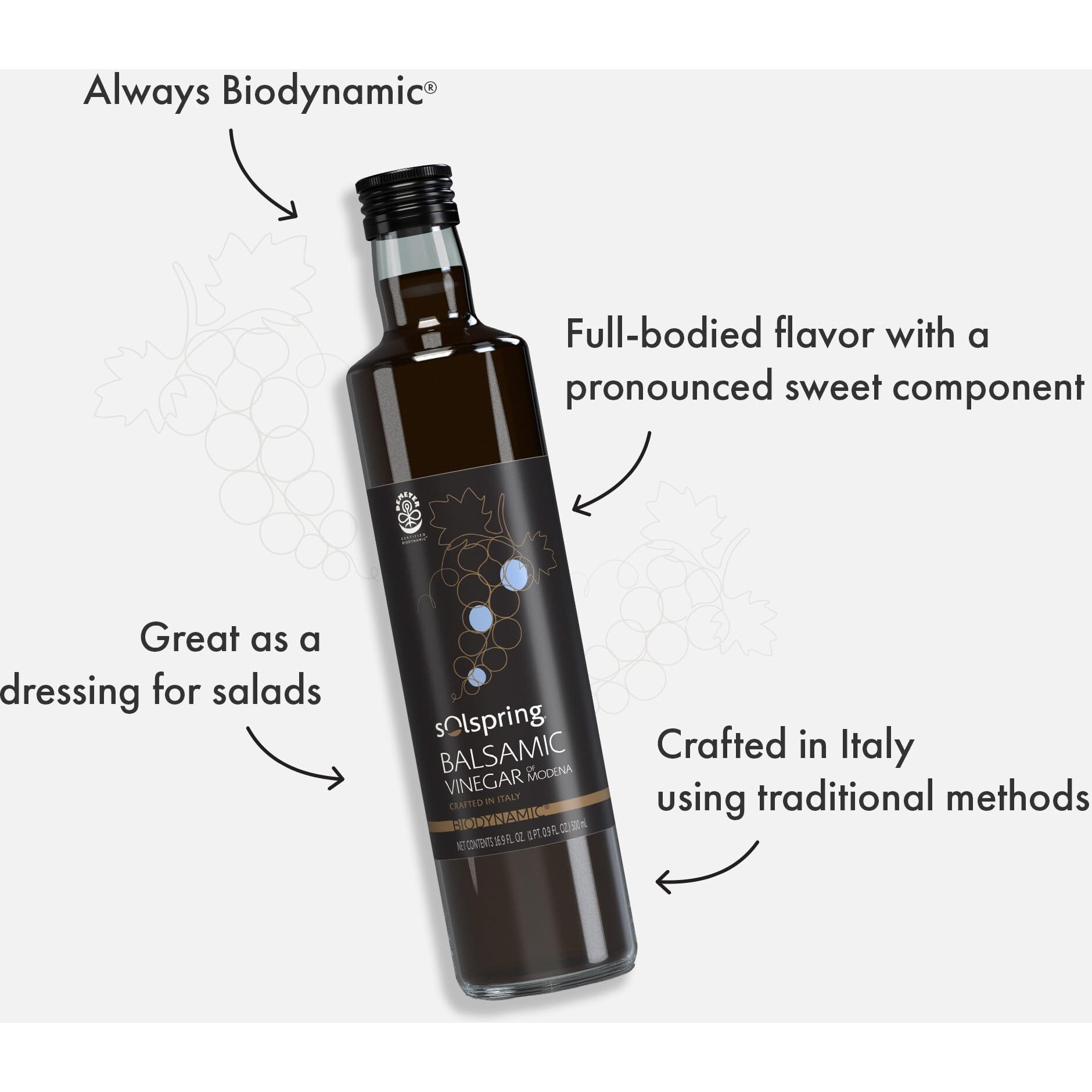 Dr. Mercola Solspring Biodynamic Balsamic Vinegar Of Modena, 2 Bottles (16.90 Fl. Oz.), Non Gmo, Gluten Free, Soy Free, Demeter Certified