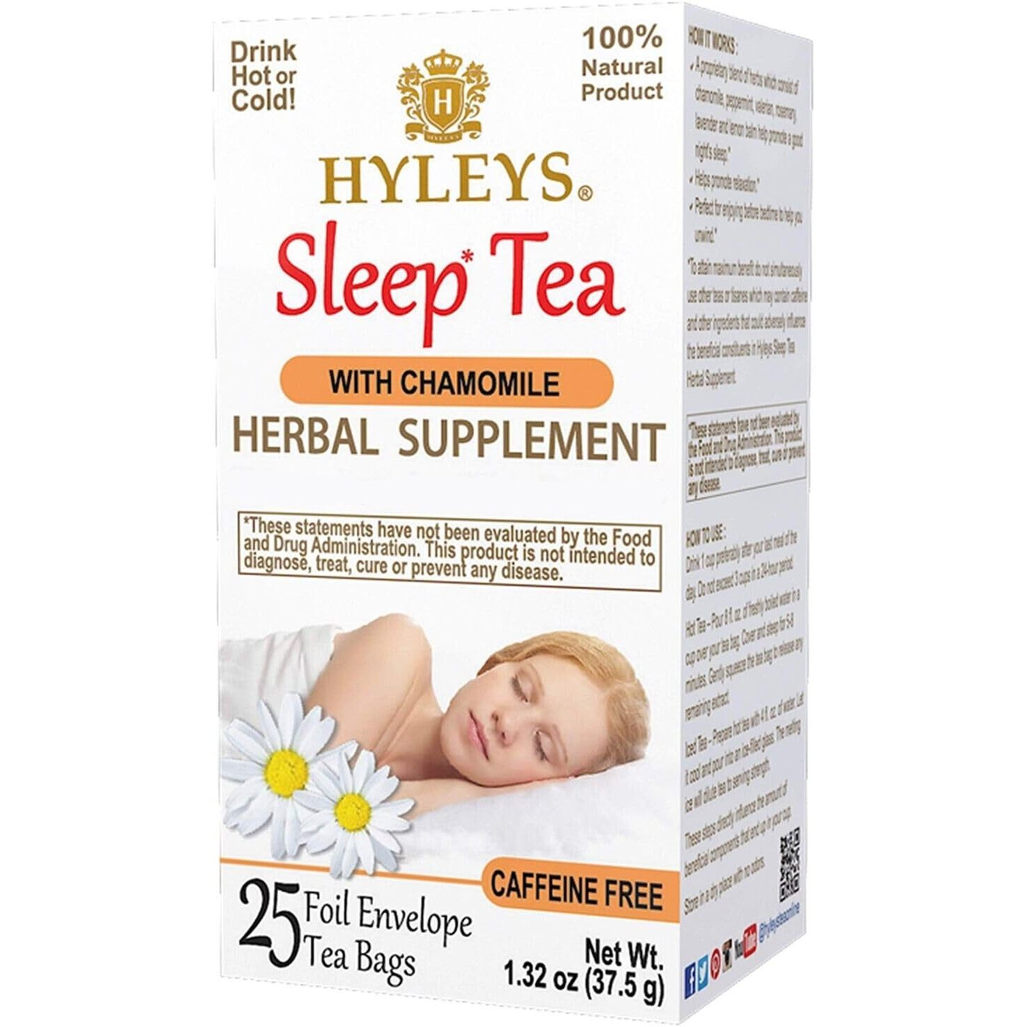 Hyleys Chamomile Tea - 25 Tea Bags (1 Pack) - Herbal, Caffeine-Free Sleepy Time Tea For Night And Bedtime Relaxation