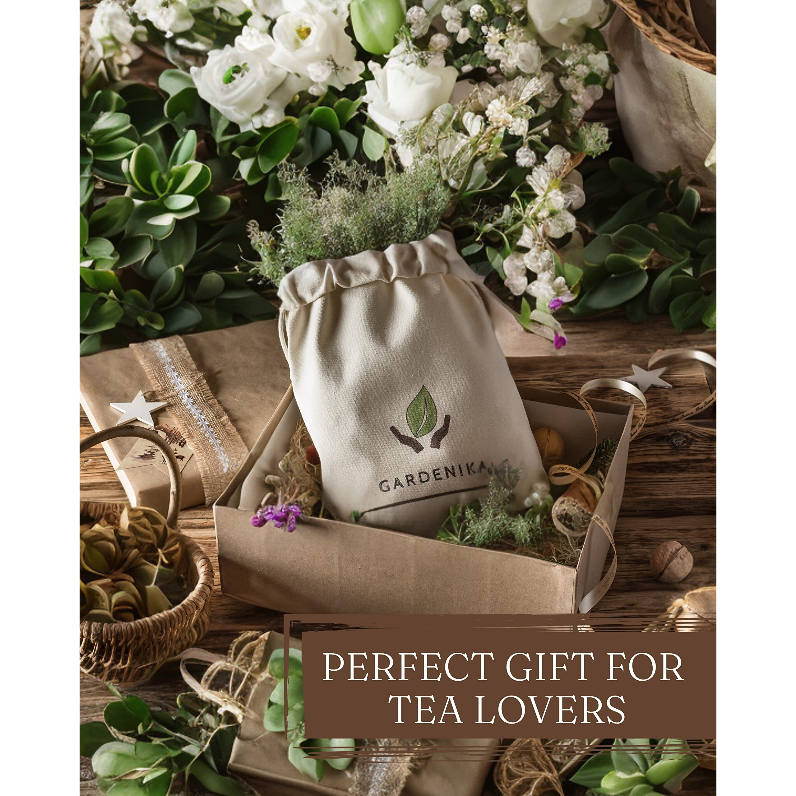 Gardenika Loose Leaf Tea Set, Herbal Caffeine-Free Set - Rooibos, Spearmint, Chamomile, Hibiscus, Tulsi, Turmeric, Ginger Teas - 5 Pack Assortment (10 Oz)