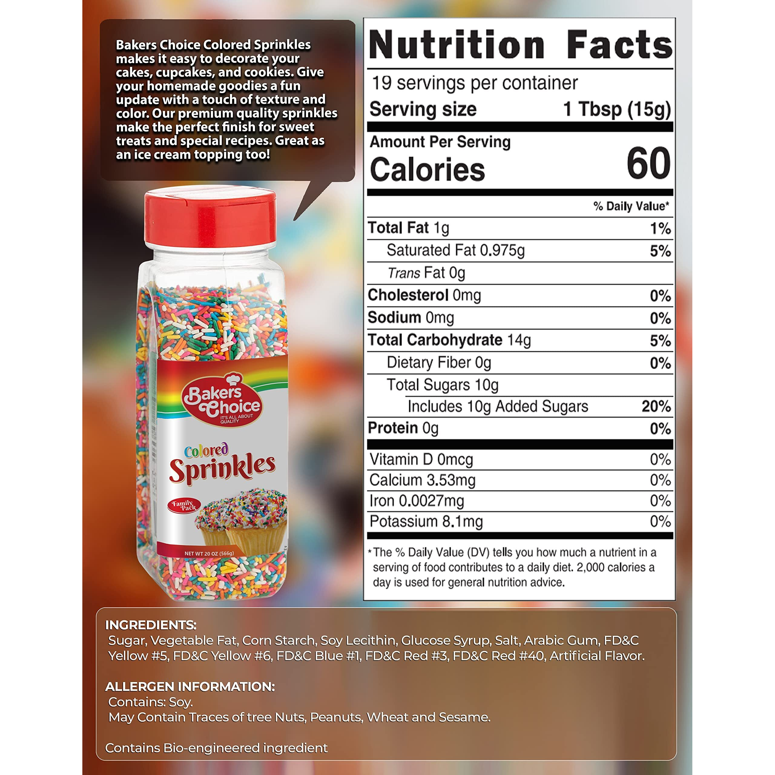 Bakers Choice Rainbow Sprinkles For Baking - Rainbow Jimmies Sprinkles For Ice Cream Toppings - Dairy Free, Kosher 20 Oz.