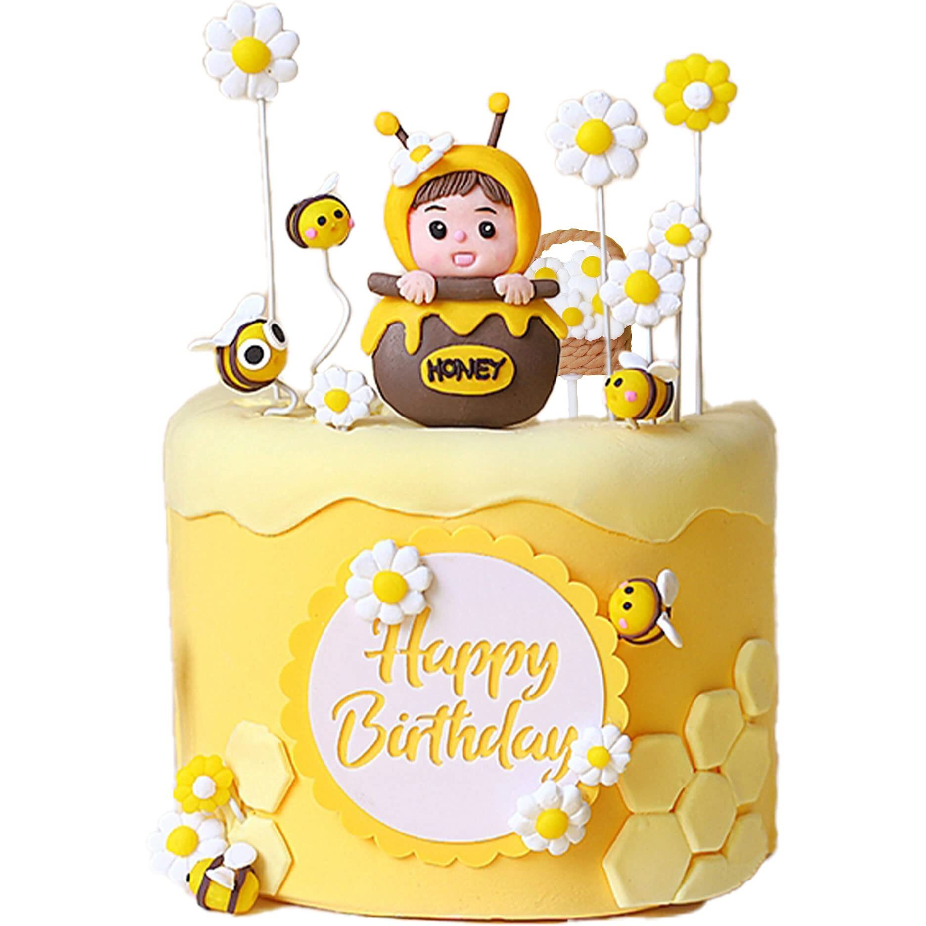 Gyufise 11Pcs Bumble Bee Cake Toppers Honeycomb Flower Oh Babee Cupcake Picks Gender Reveal Cake Decorations For Baby Shower Kids Boys Girls Birthday Party Supplies