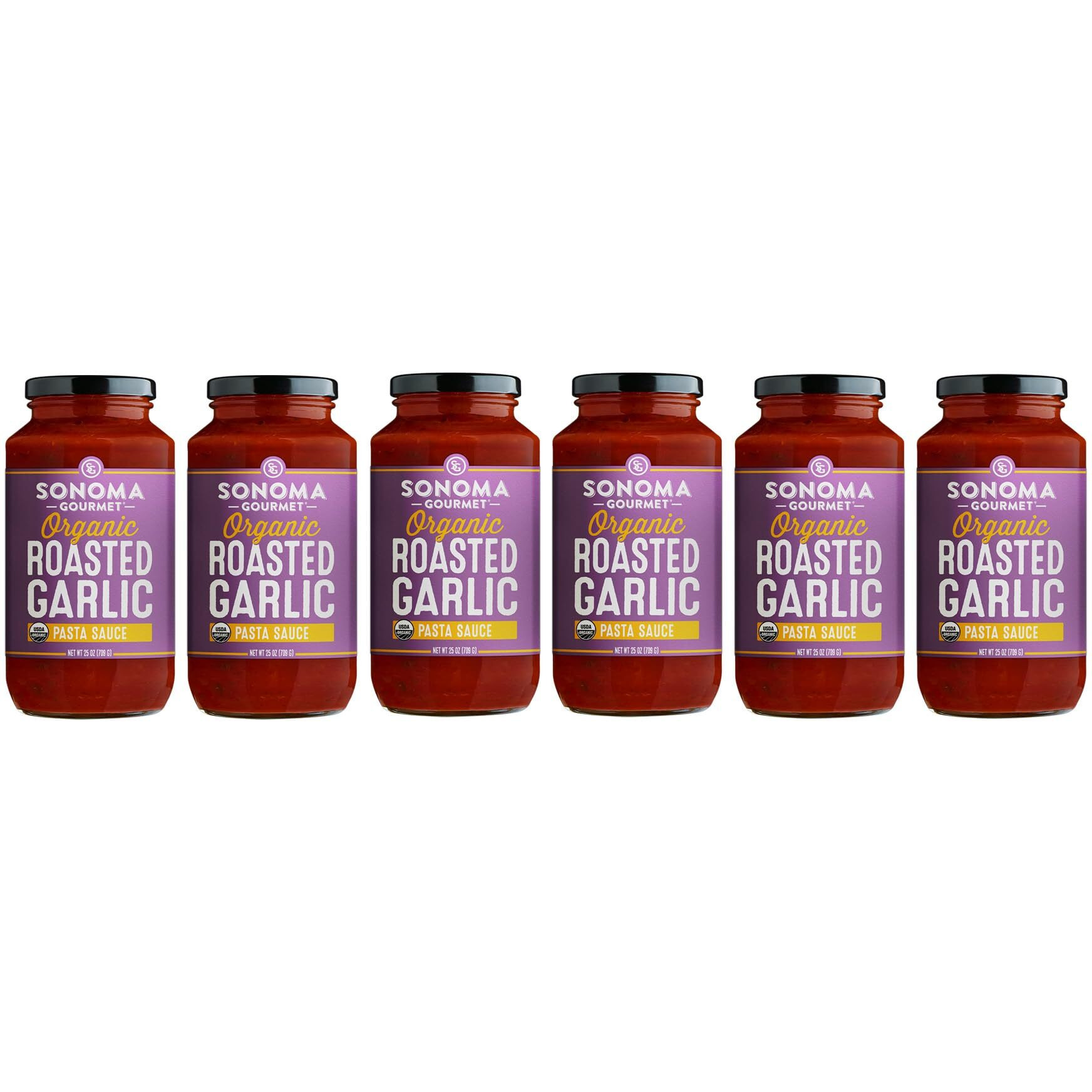 Sonoma Gourmet Roasted Garlic Pasta Sauce | Usda Organic, Non-Gmo, No Sugar Added | Made With Fresh Ingredients | 25 Ounce Jars (Pack Of 6)
