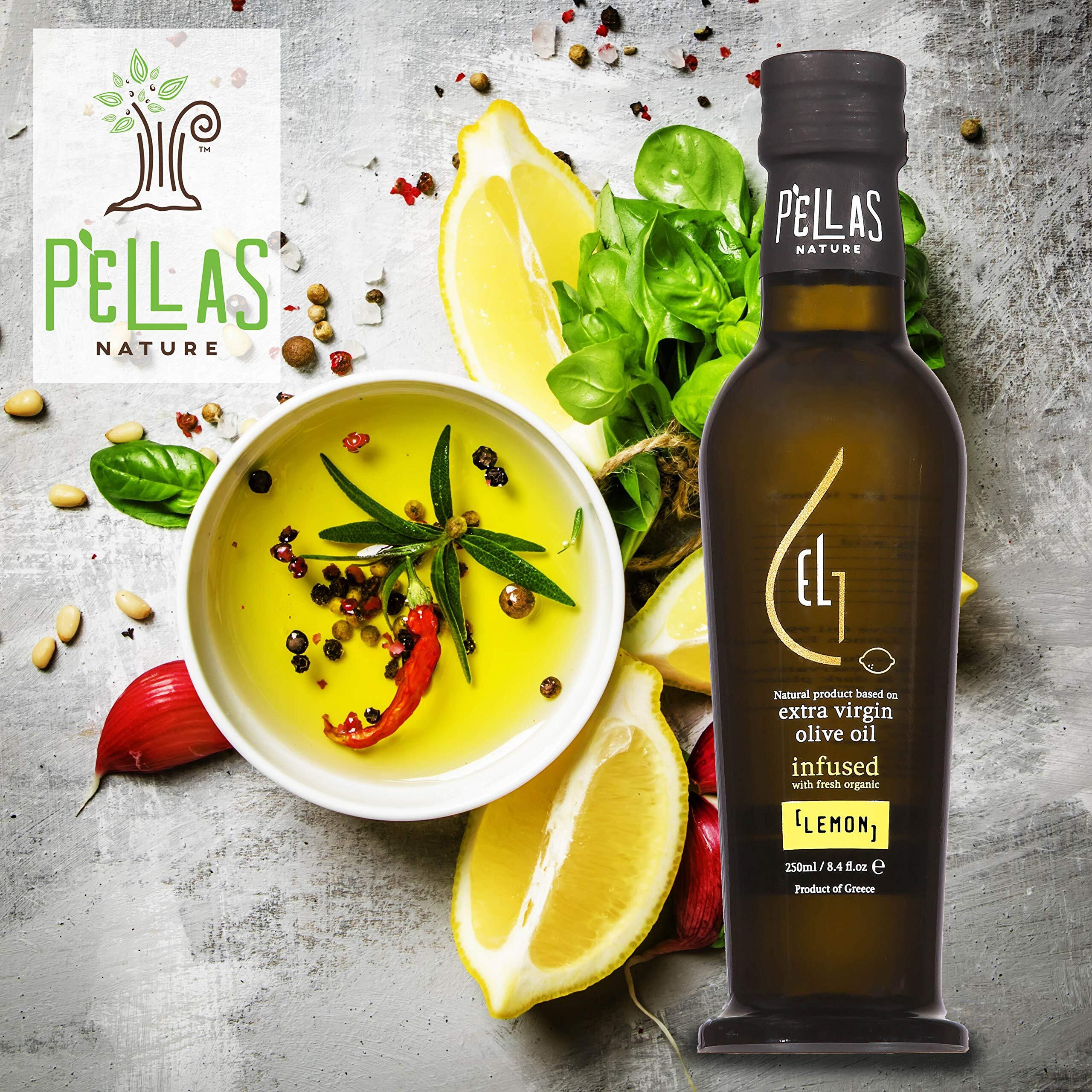 Pellas Nature, Fresh Organic Lemon Infused Greek Extra Virgin Olive Oil, Gold-Award Winner, Kosher, 8.5 Oz (250 Ml) Glass Bottle