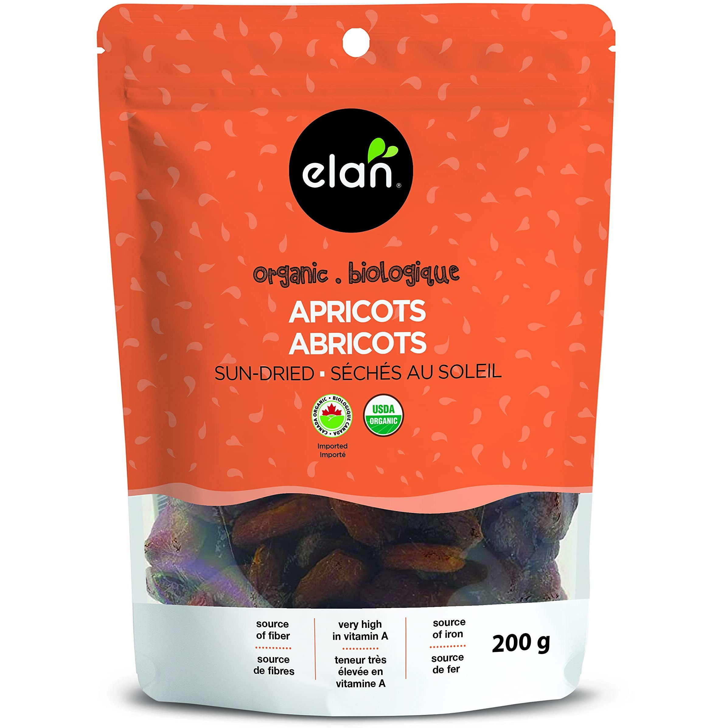 Elan Organic Sun-Dried Apricots, Dried Fruits, No Sulphites, No Sugar Added, Non-Gmo, Vegan, Gluten-Free, Kosher, Naturally Sweet Snacks, Turkish Apricots, 8 Pack Of 7 Oz
