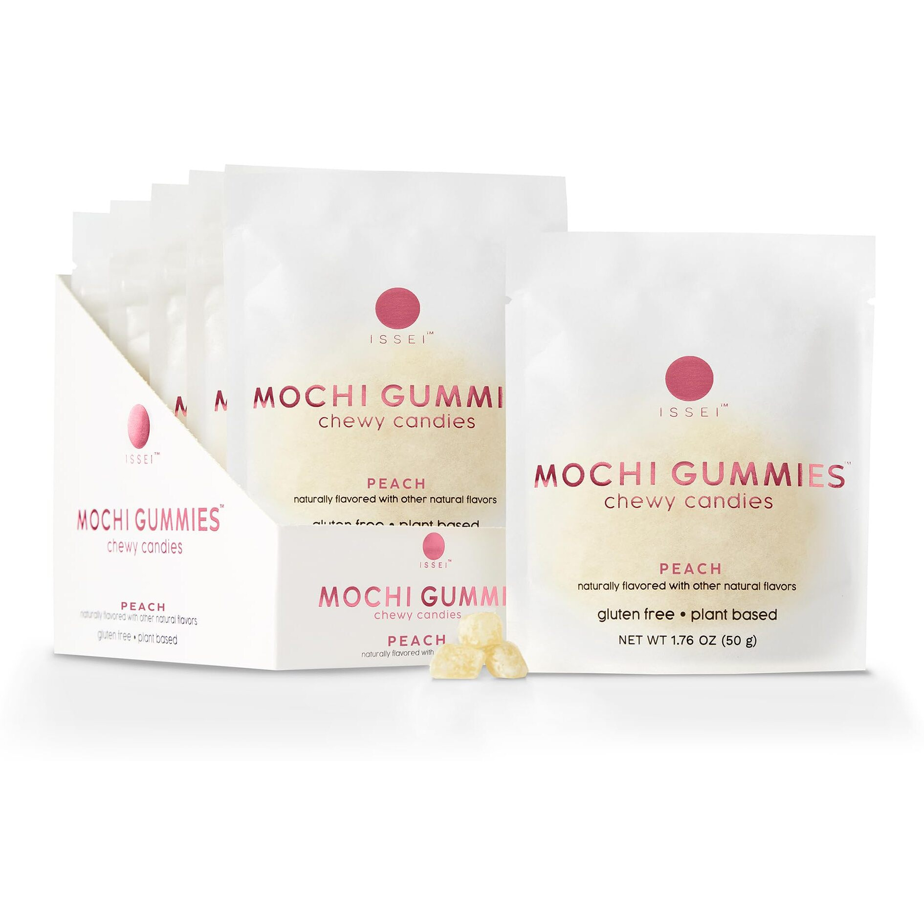 Issei Mochi Gummies Chewy Candy | Soft & Chewy | Award Winning | Gelatin-Free, Non-Gmo, Kosher | Delicious Snack | 1.76 Oz (6 Pck, Peach)