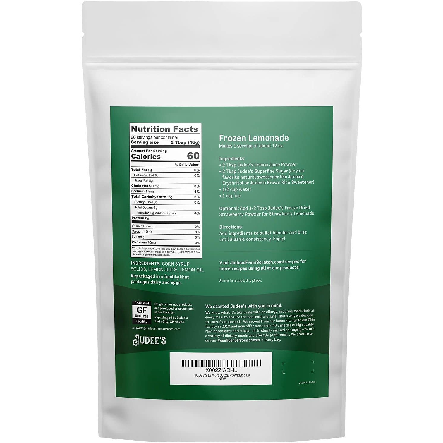 Judee's Lemon Juice Powder - 1 Lb - Delicious And 100% Gluten-Free - Great For Smoothies, Shakes, Mixed Drinks, Fruit Tarts, And Glazes - Fresh Lemon Flavor