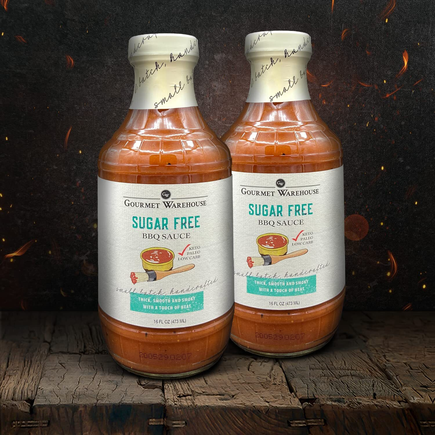 Gourmet Warehouse Sugar Free Bbq Sauce, Premium Barbecue Sauces Handcrafted In Small Batches Gluten-Free, Hfcs-Free, Low Carb, Paleo, Keto Friendly Delicious Sauce 16 Ounces Bottle (Pack Of 2)