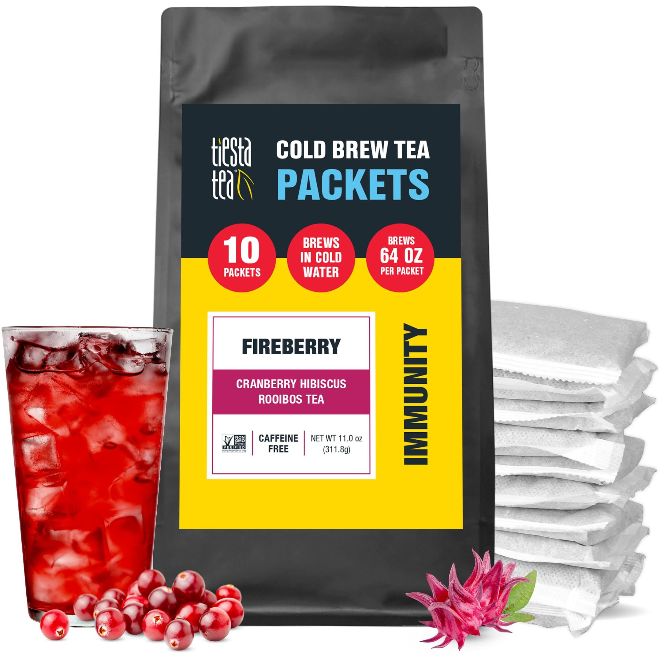 Tiesta Tea - Fireberry Cold Brew Tea - Cranberry Hibiscus Rooibos Tea - Premium Loose Leaf Tea Blend - Non Caffeinated Iced Tea - Cold Brew Tea Packets - Brews 64 Oz Of Pitcher Per Bag (Pack Of 10)