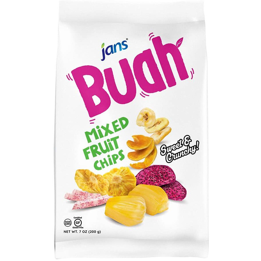 Jan's Buah Dried Fruit Chips - Experience Real Fruit, Gluten-Free, Sweet & Crunchy, Ready-To-Eat, Perfect For Anytime Snacking (Pack Of 4, Mixed Fruit)