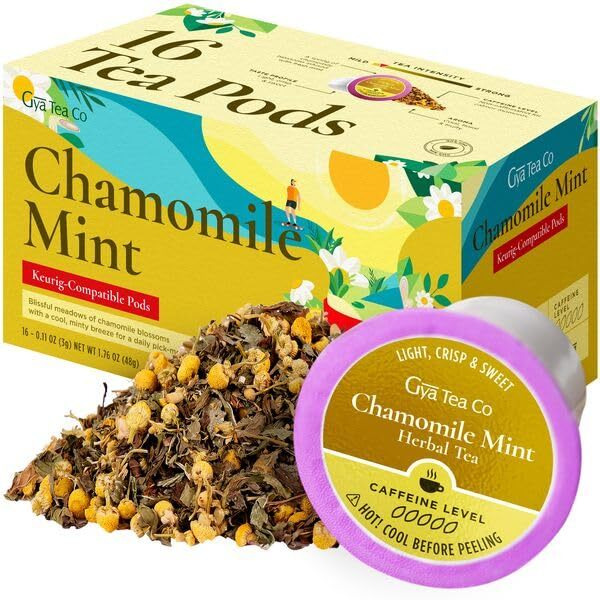 Gya Tea Co Chamomile Mint Herbal Tea K Cups For Keurig - Caffeine-Free Smooth Tea K Cups For Keurig - Start The Day With Tea Pods For Keurig - Herbal Tea K Cup Tea Pods For Keurig 2.0 & 1.0 Tea Gifts