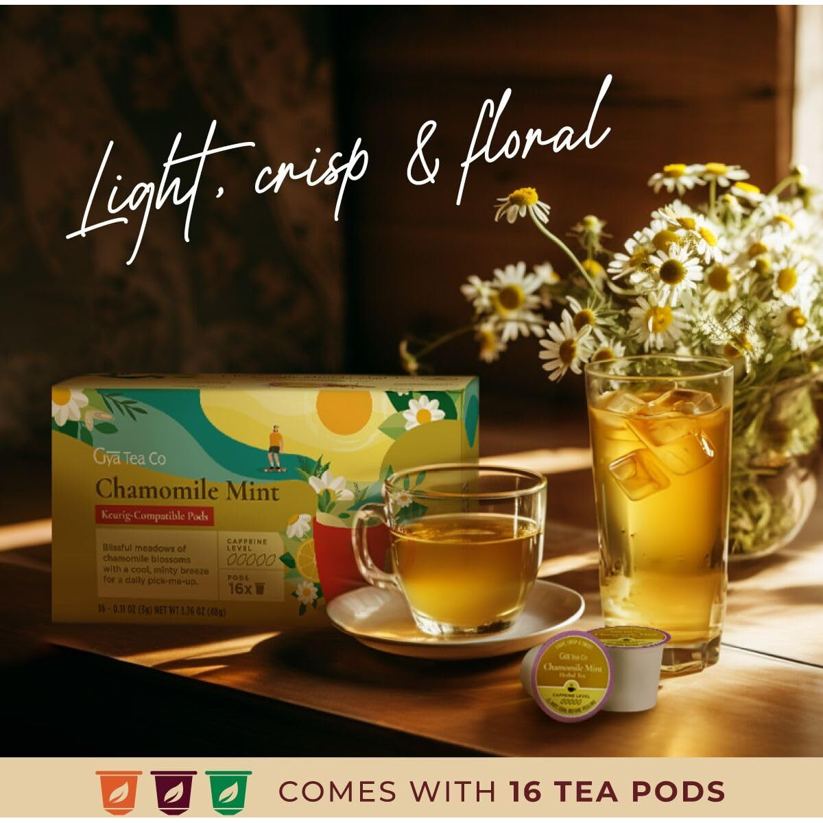 Gya Tea Co Chamomile Mint Herbal Tea K Cups For Keurig - Caffeine-Free Smooth Tea K Cups For Keurig - Start The Day With Tea Pods For Keurig - Herbal Tea K Cup Tea Pods For Keurig 2.0 & 1.0 Tea Gifts