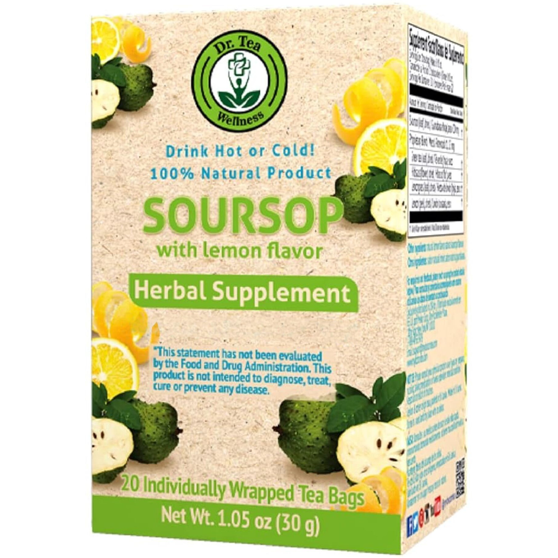 Dr. Tea Wellness Soursop Herbal Tea With Lemon Flavor - 20 Tea Bags