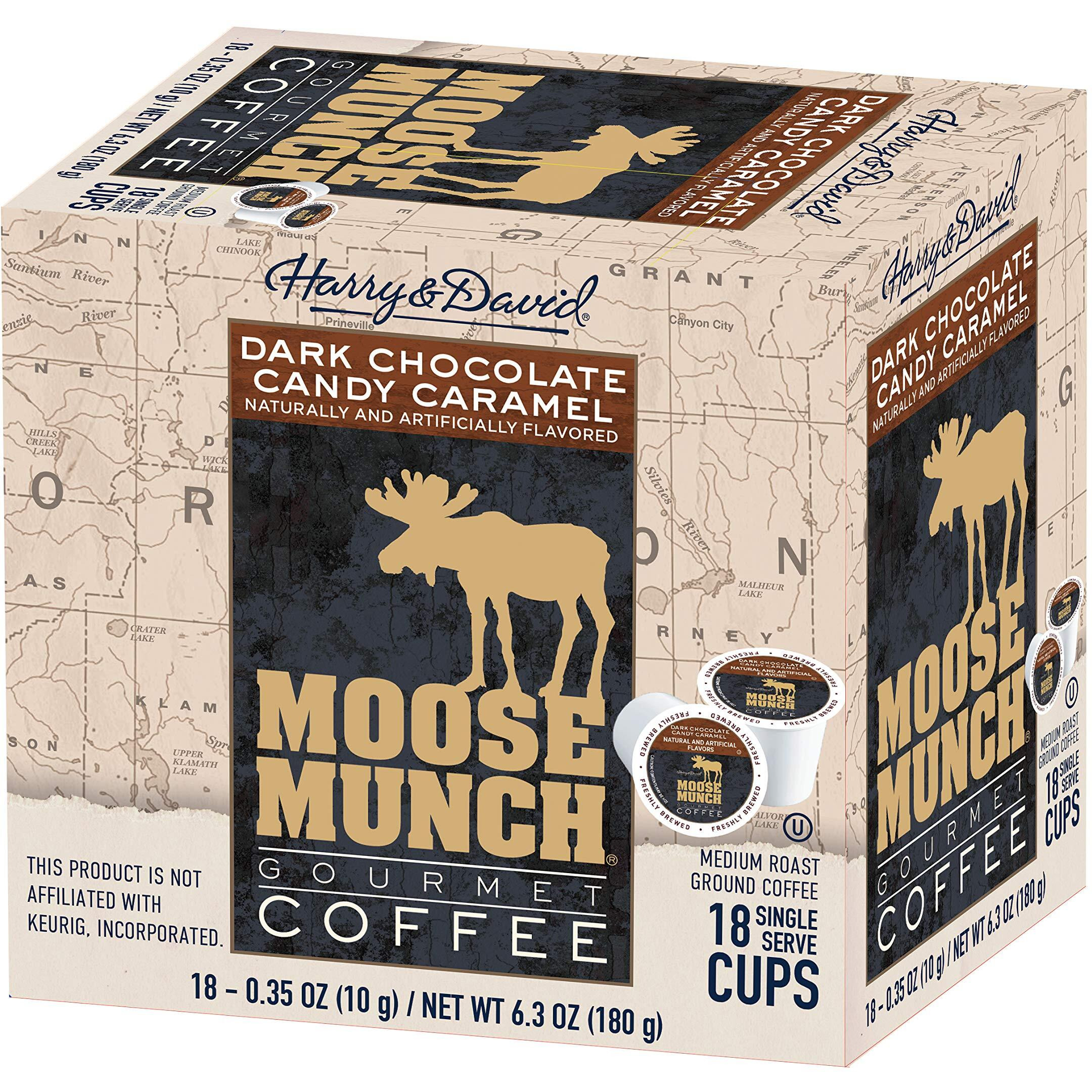Moose Munch Coffee In Single Serve Cups For Use With All Keurig K-Cups Brewers 36 Count (Dark Chocolate Candy Caramel)